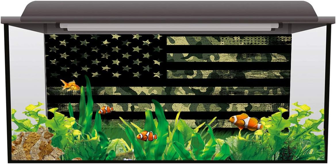 T&H Home Aquarium Decoration - 60.8" W x 24.4" H USA Flag Themed Pet Supplies - Camouflage Themed Stylish Fish Tank Background