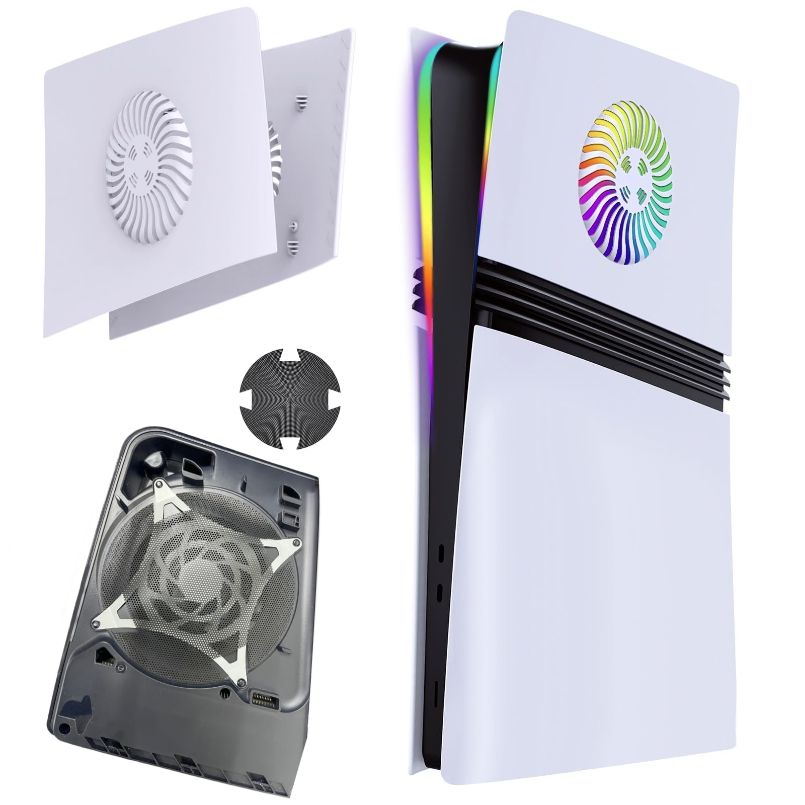 Hzxkqmil Abdeckplatten Faceplate für PS5 Pro Konsole, Linke und Rechte Obere Abdeckung mit Kühlluftöffnungen + 4 Stück Lüfter-Staubfilter Ersatz-Seitenteile für PS5 Pro Disc/Digital Edition