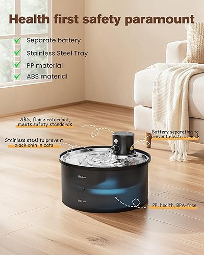 Miniatura 9 de Fuente de agua para gatos con baterías fuente inalámbrica para mascotas con filtro, dispensador inalámbrico para gatos de 108 oz3.2 L con sensor de