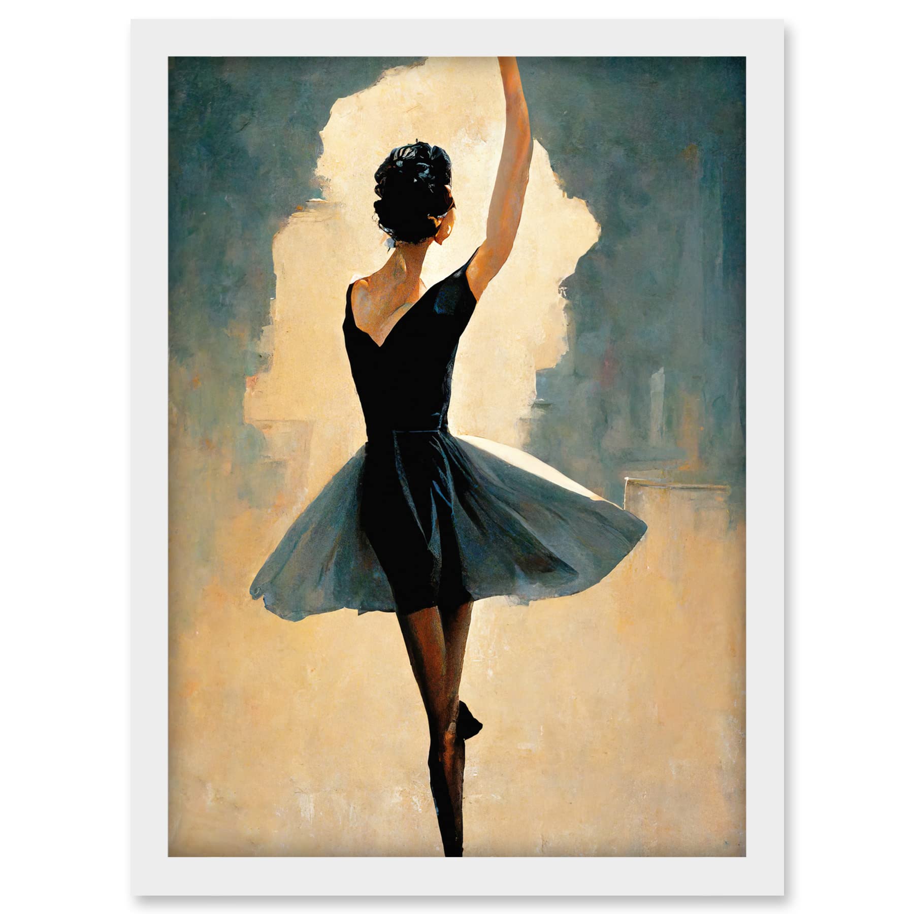 Doppelganger33 LTD Ballet Dancer Spinning In Black Dress Pastel Artwork Framed A3 Wall Art Print