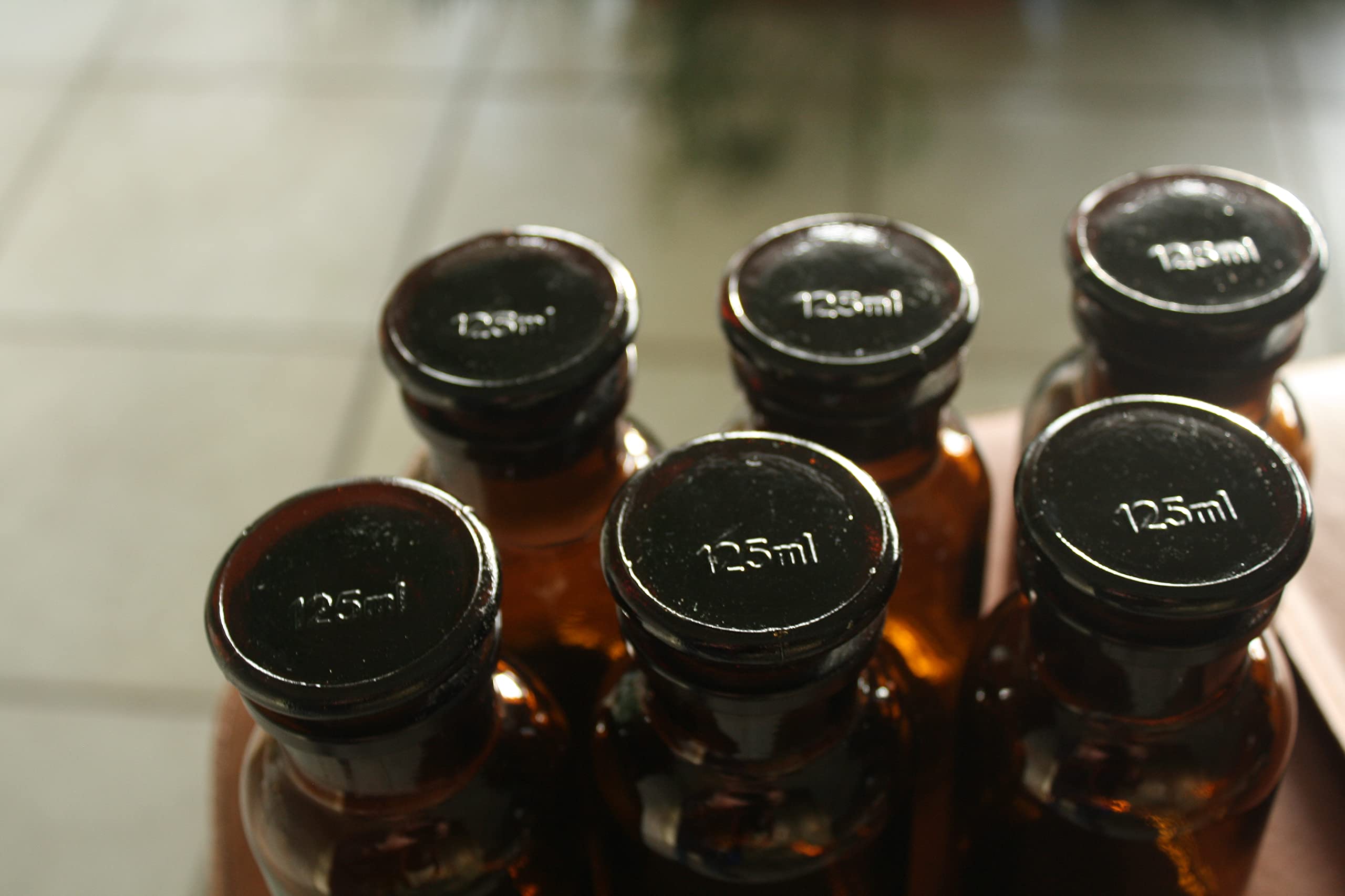 JoanLab Apothekerflasche (6er Pack) aus Braunglas mit Schliffdeckel, 125 ml, für Labor, Apotheke, Küche