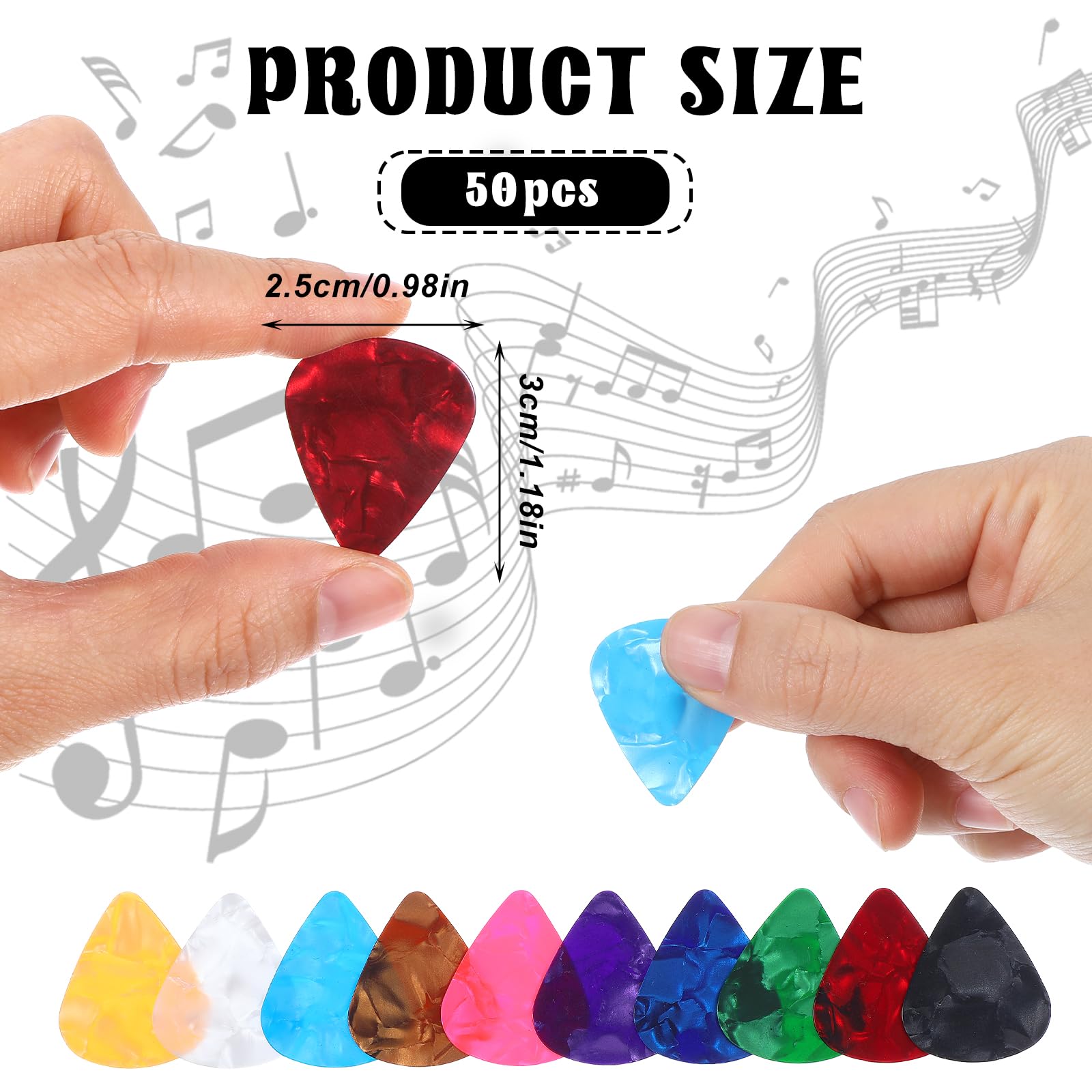Tyqour 50Pcs Colorful Non-slip Guitar Picks, 0.46mm Thin Guitar Picks Plectrums for Gift Acoustic Electric Guitar Bass Ukulele - Image 2