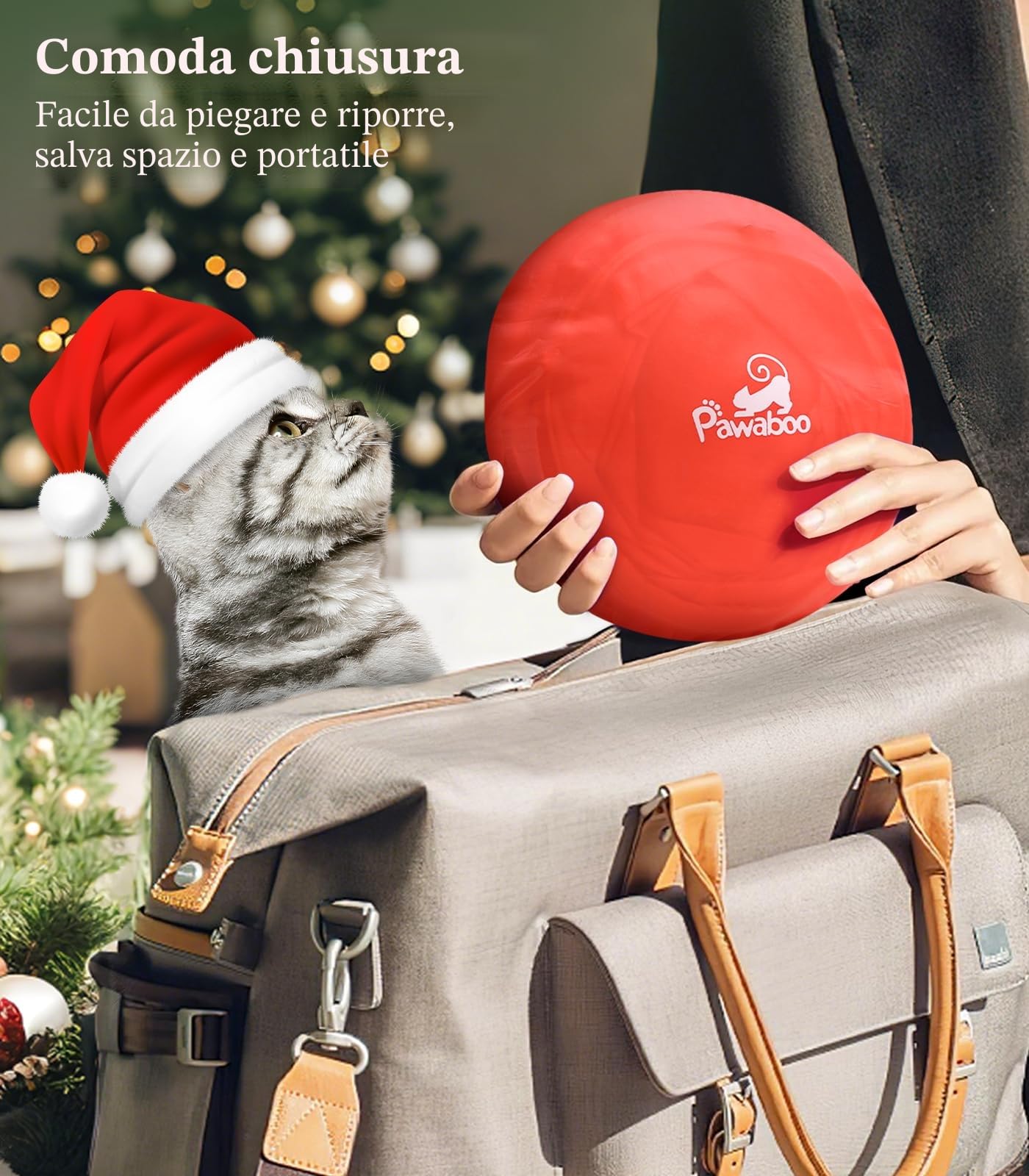 Pawaboo Letto a Tunnel per Gatti Sotto l'Albero di Natale, 35,4" Tunnel Giocattolo per Gatti a Cerchio con Palla, Tunnel Decorativo Natalizio Pieghevole a Tubo per Gattini (Pupazzo di Neve Rosso)