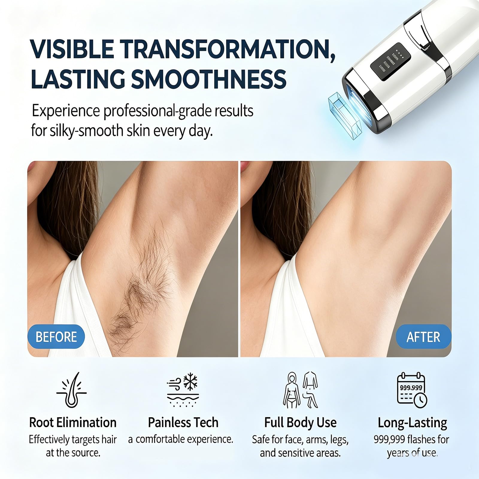 Motswedi Depiladora Láser IPL Mujer y Hombre, Máquina Depilación y Depilar Luz Pulsada Eléctrica Corporal Indolora Casa, Cuerpo, Piernas, Bikini, Axilas, Cara – Blanco