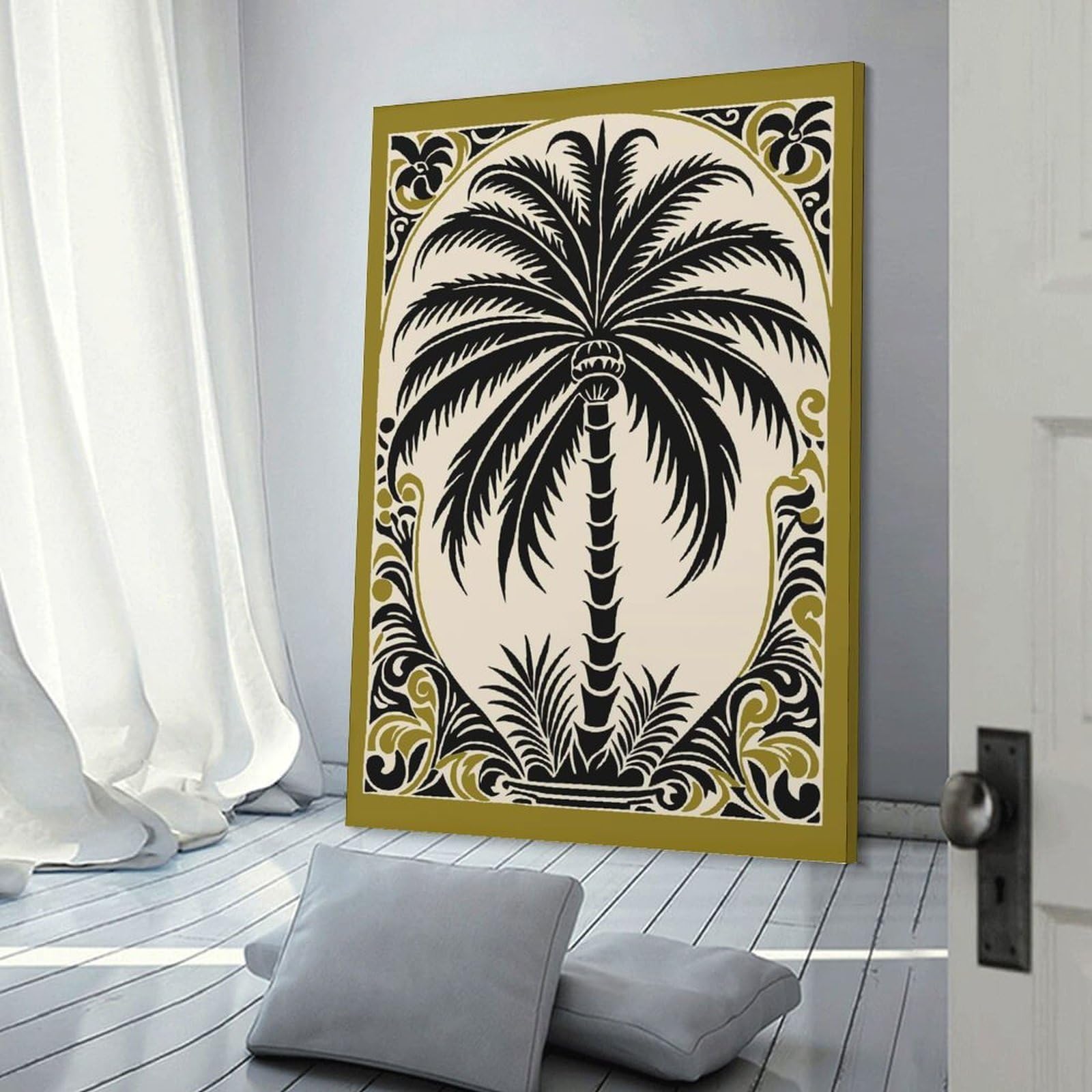 Junmoney Canvas Art Print Palm Tree Art Nouveau Illustration, 24x36inch(60x90cm), for Office, Study Or Home Workspace, Home Office Artwork with Decorative Appeal