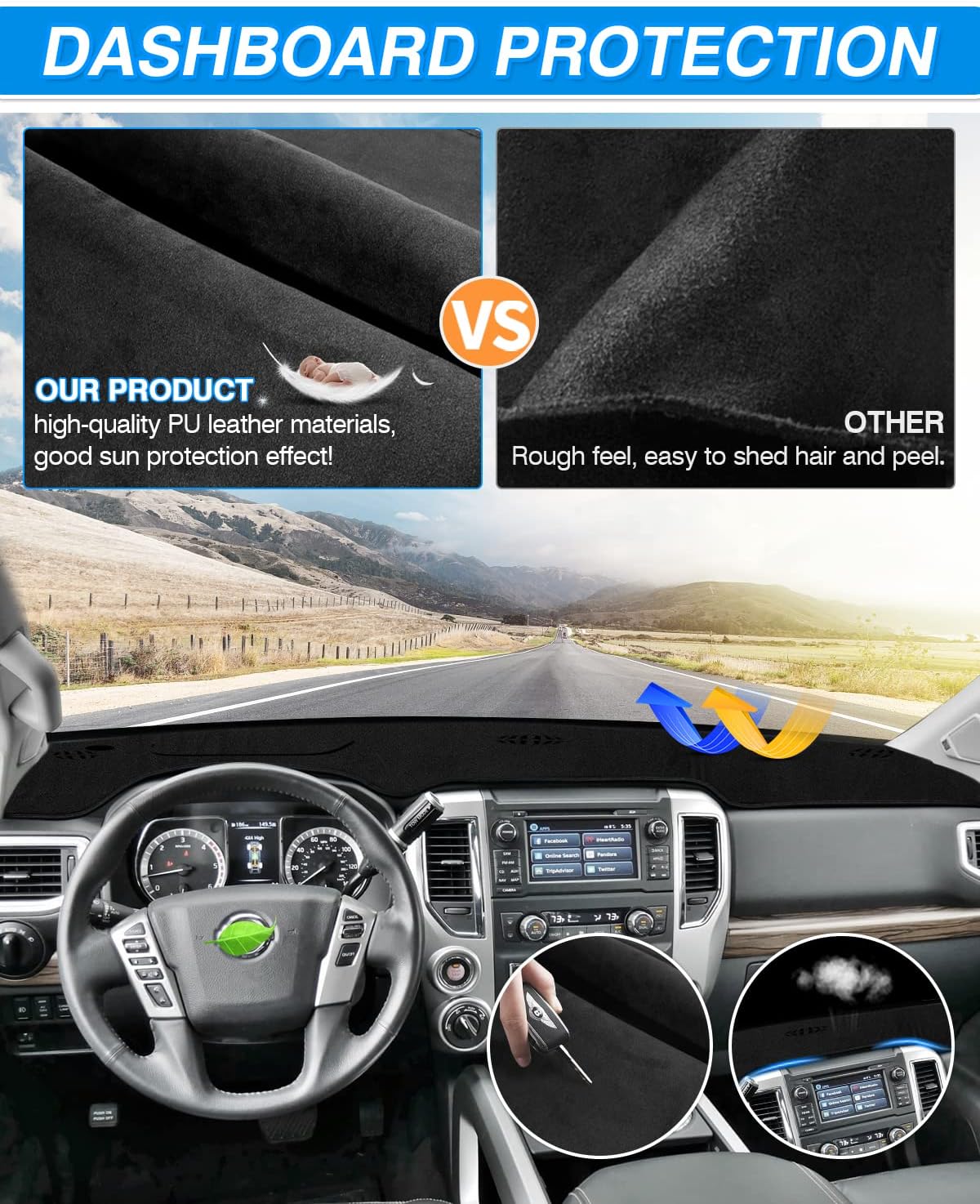 CARTIST Dash Cover Compatible with Nissan Titan 2016-2025 2026 Dashboard Mat Cover for Titan Accessories Mat Non-Slip Pad Carpet Anti-Glare (Black Suede)