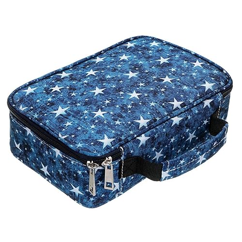 BTSKY Portaplumas con Cremallera y Patrón - Estuche Multifuncional para Plumas y Lápices con 36 Ranuras Elásticas Grandes para 72 Lápices de Color (Azul Estrella)