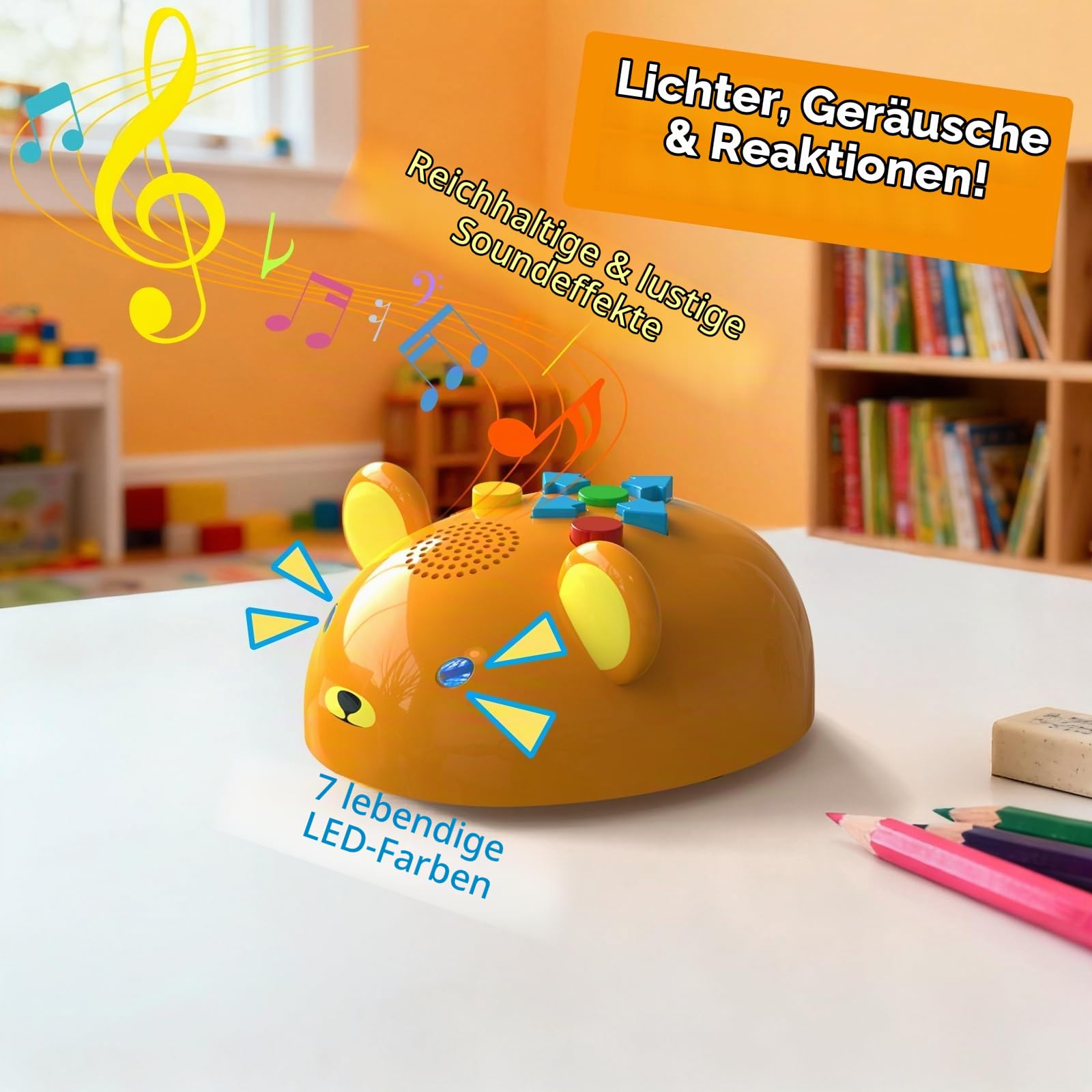 Apitor Robot Bear, Programmierroboter für Kinder ab 3 Jahre, Bildschirmfreies Erstes Coding-Spielzeug mit 7 Tasten, Lernroboter mit interaktiven Lichtern/Sounds, STEM Geschenk für Jungen & Mädchen