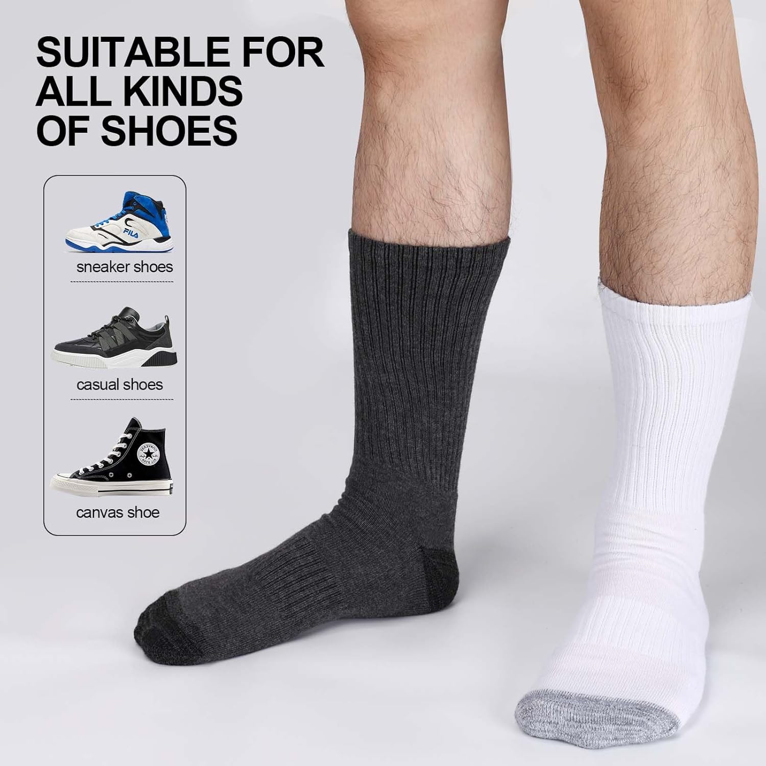 8 Pairs Mens Crew Socks Cushioned Moisture Wicking Athletic Heavy Duty Performance Work Training Socks - Image 3