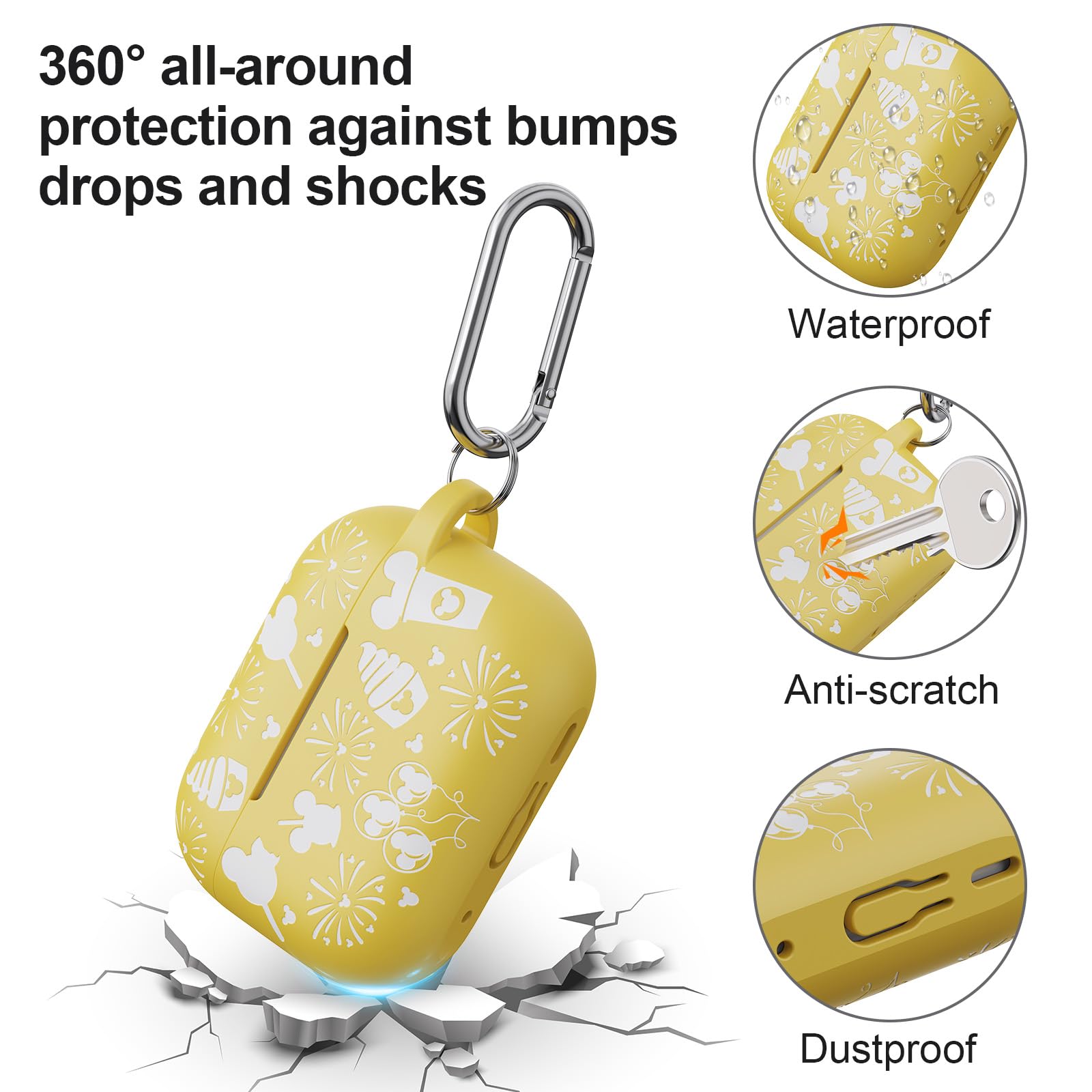 Bonita funda grabada de dibujos animados para AirPods Pro de 2ª generación de 1ª generación/funda para AirPod Pro, funda protectora completa de silicona suave, luz LED frontal visible,