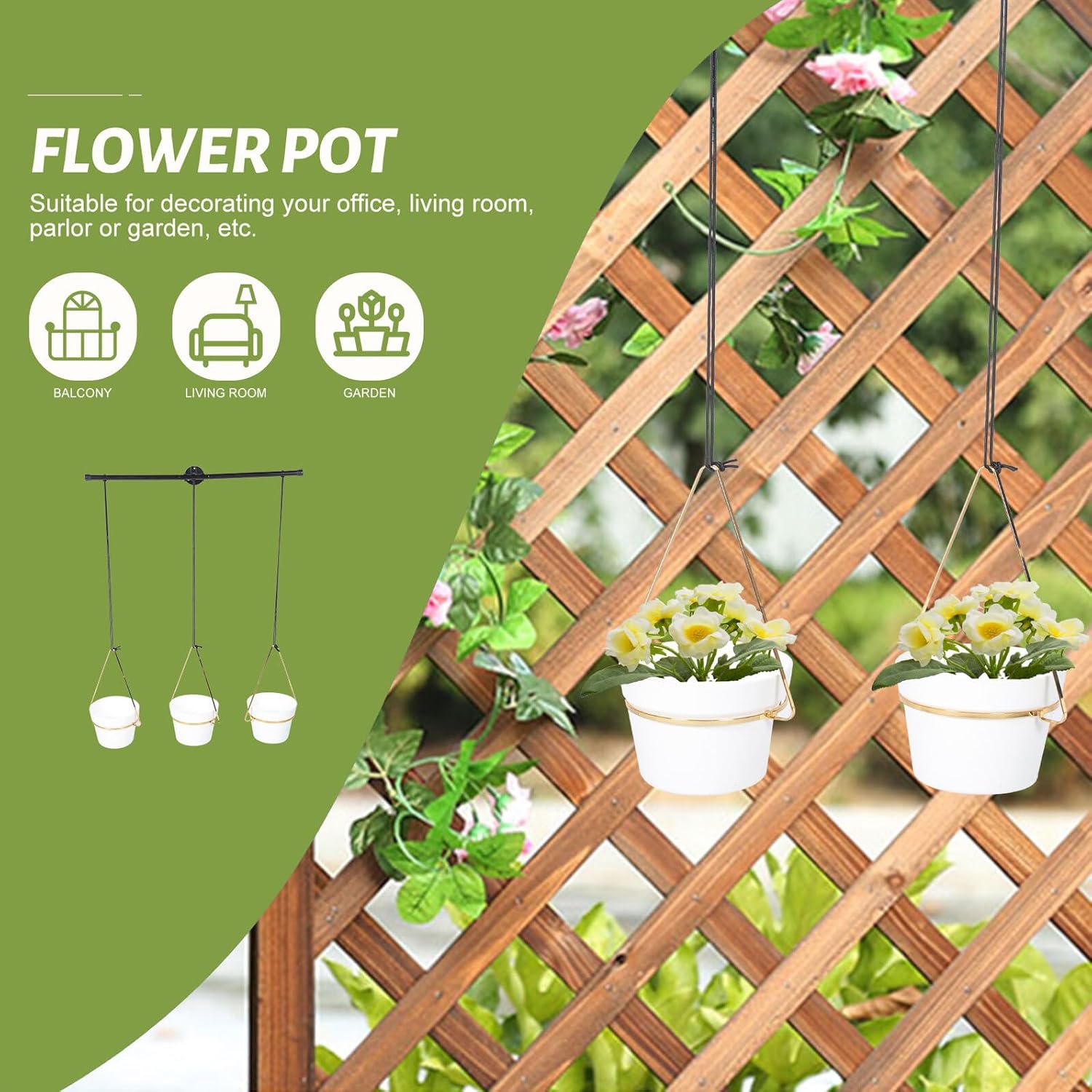 Metal Indoor Hanging Plant Holder Ceiling Rack, Removable Wall-mounted Flowerpot Bracket with Gold Iron Basket, Indoor Hanging Planter for Home Garden Decoration