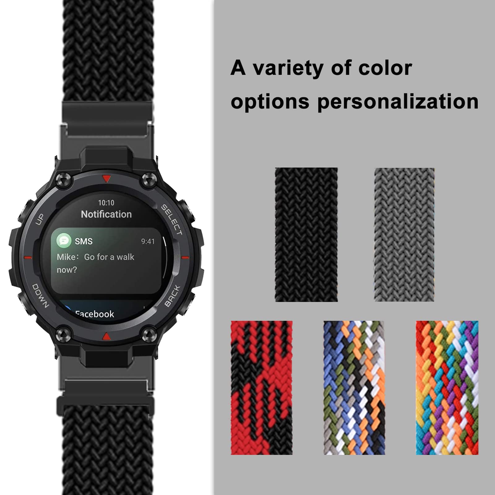 SeNool Bracelet Compatible Avec Amazfit T-Rex/T-Rex Pro, [Nylon Tressé Sport Bande] [Léger Respirant, Facile Nettoyer], Remplacement Band Compatible