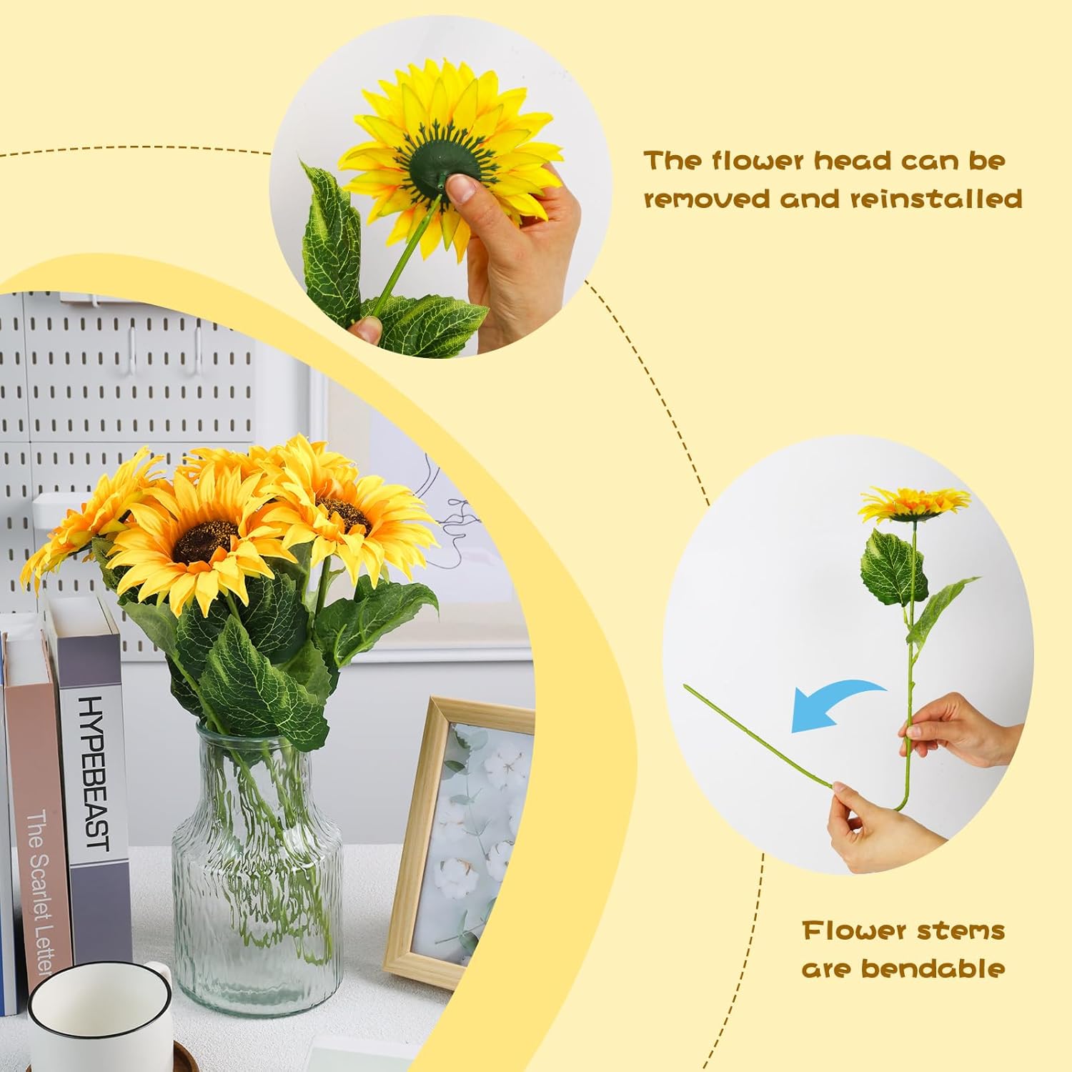 DomeStar Artificial Sunflower Bouquet, 6 Packs 25.5inch Long Stems Yellow Silk Flowers for Home Wedding Fall Decorations - Image 4