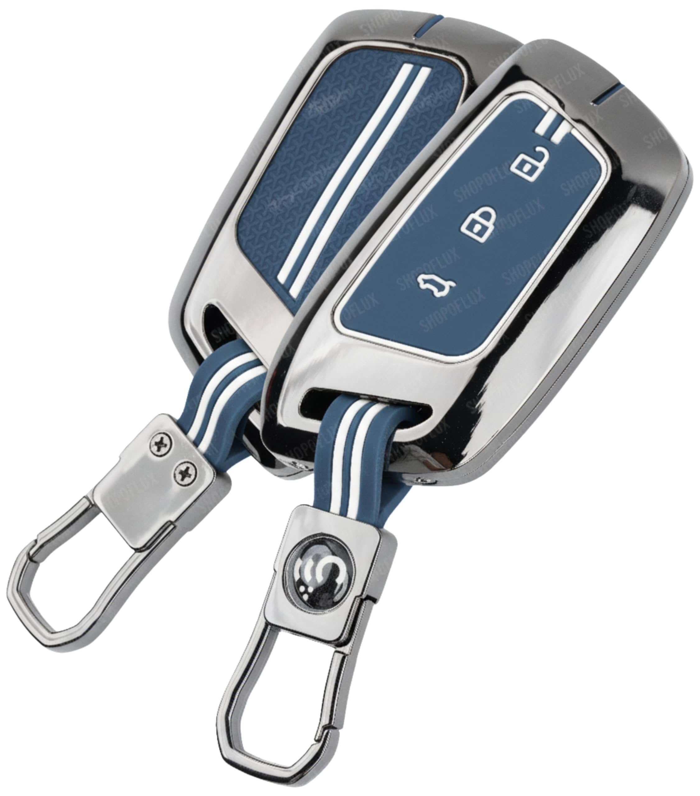 SHOPOFLUX Metal Car Key Cover Compatible for MG Hector | Windsor EV 3 Button Smart Key (Metal Blue Silicone)-image-49