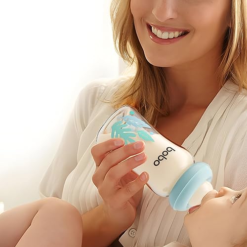 Miniatura 9 de Biberón de vidrio natural con pezón de respuesta natural, biberones anticólicos para recién nacidos, biberón con tapa de hongo de cuello ancho,