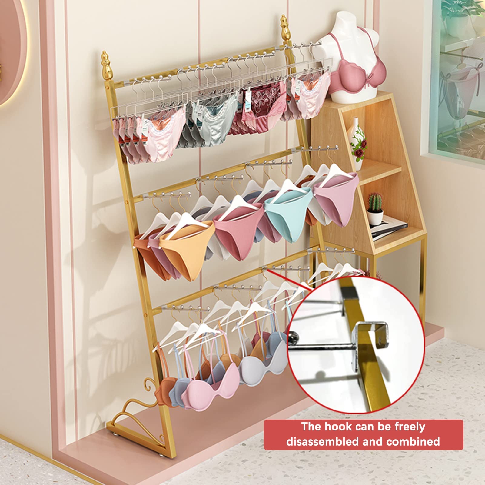 LXBAMKEA Lingerie Display Stand, Boutique Retail Store Hanger, Floor-Standing Clothing Store Underwear Organizer Rack, Multifunctional Panties Bra Gloves Socks Commercial Shelves(Black,60x30x140CM)