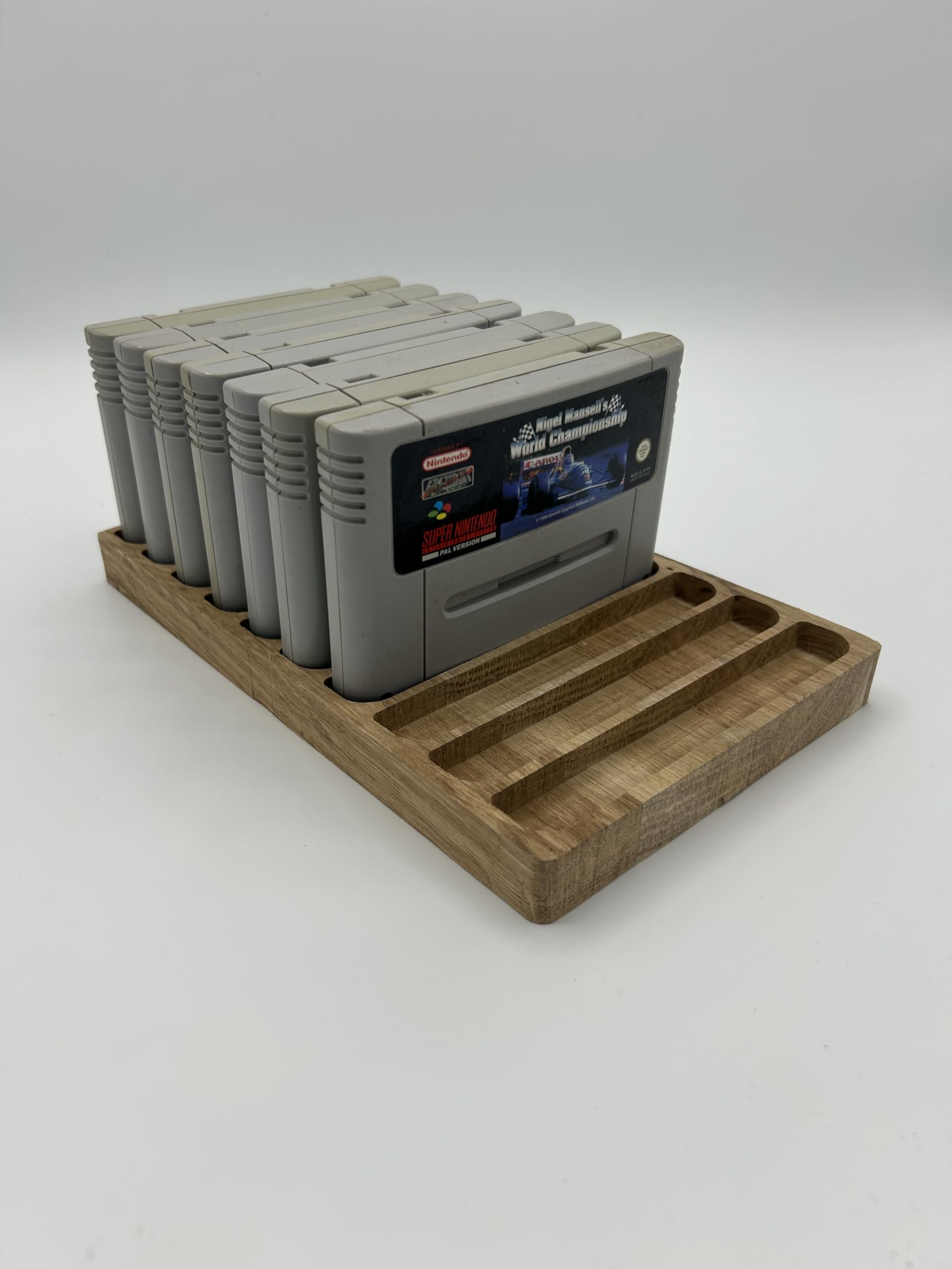 Generisch Support de jeu pour 10 Super Nintendo SNES PAL, bois de chêne véritable