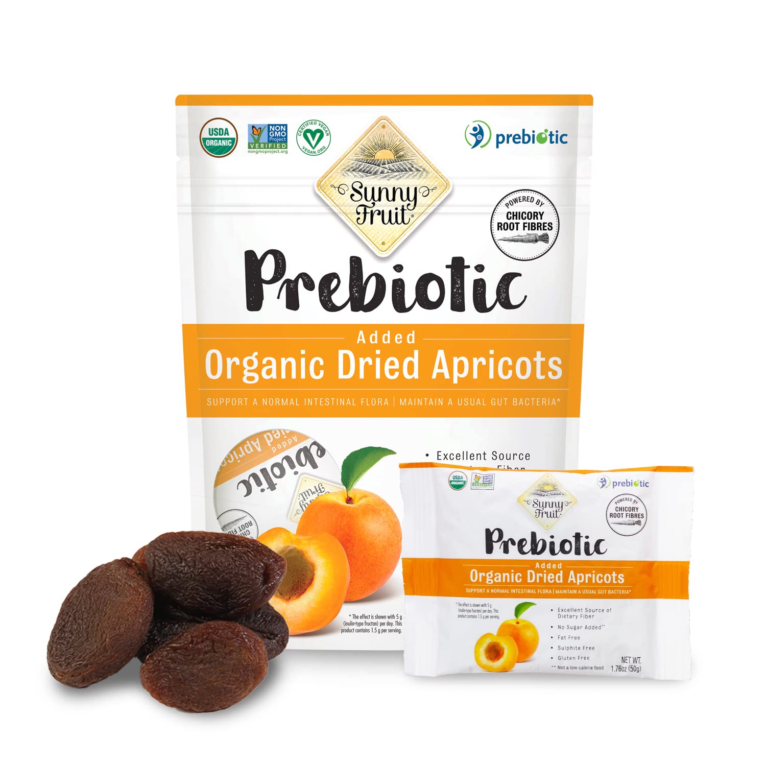 Sunny Fruit Organic Prebiotic Apricots - 1 Bag (5 Individual Portion Packs) | Convenient Snack Packs with Prebiotic Fiber | ORGANIC, NON-GMO, KOSHER, HALAL, NO PRESERVATIVES, NO SUGAR ADDEDUSDA Organic