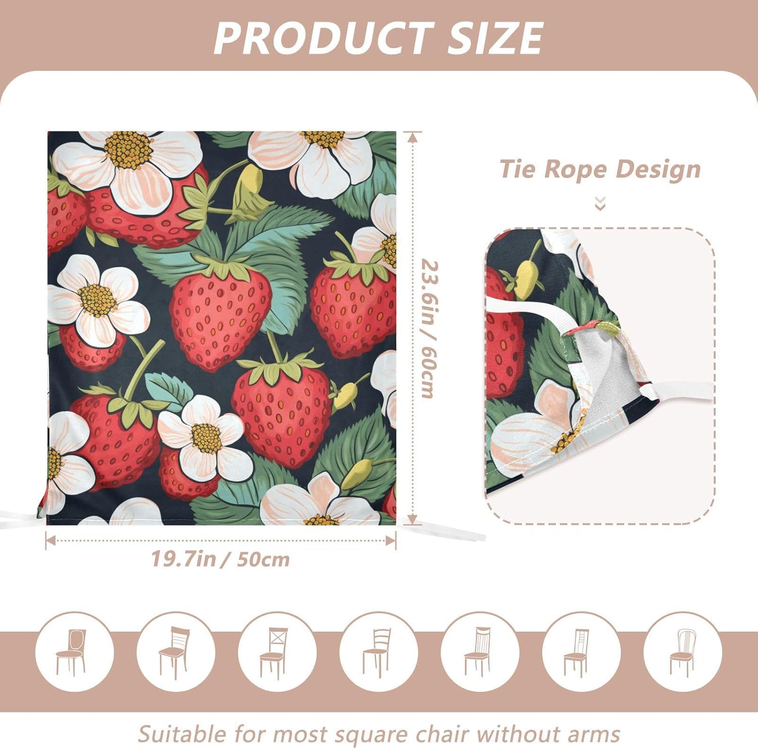 ALAZA Strawberry Flowers Chair Back Cover Set of 6, Washable Reusable Removable Chair Slipcovers Decorative Chair Cover for Home Kitchen Wedding Party