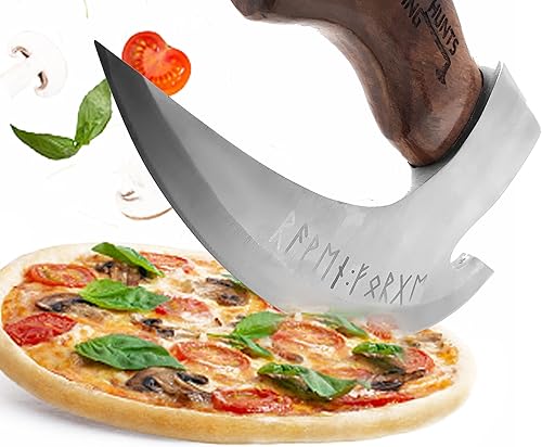 Miniatura 4 de HH-HK-001 - Cortador de pizza vikingo hecho a mano con mango de palisandro, hoja de hacha de acero al carbono súper afilada, cuchillo de cocina