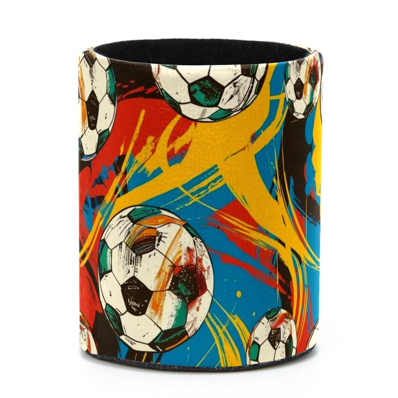 VAPOKF Round Pencil Holders for Desk, Colorful Soccer Print Pen Holders Pen Pot Makeup Brushes Storage Desktop Stationery Supplies Organiser for Home Office