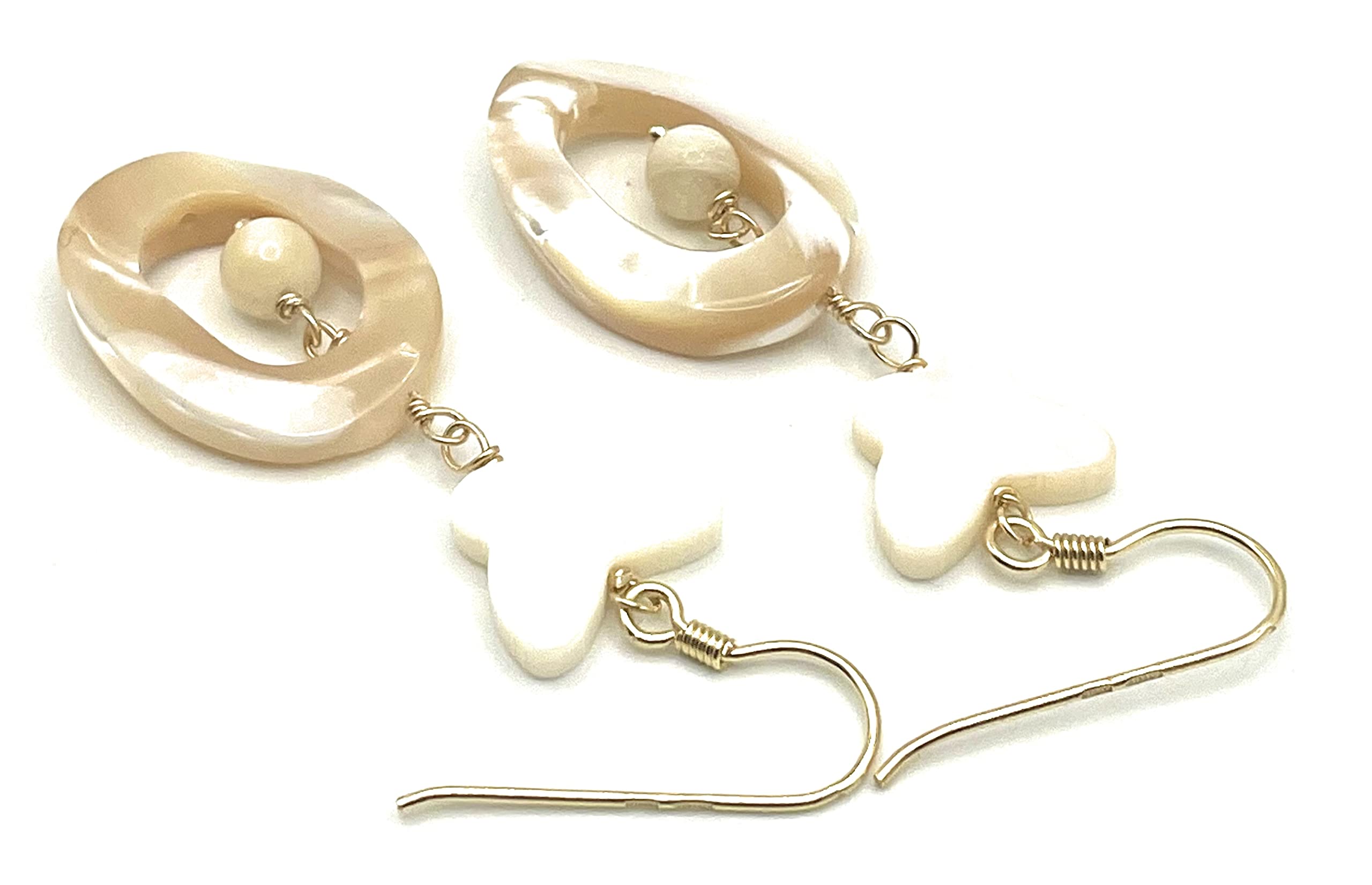 Orecchini con Madreperla Bianca e Beige, Pendenti con Farfalle, Argento Dorato Italiano, Gioielli Estate, Bijoux Artigianali, Made in Italy