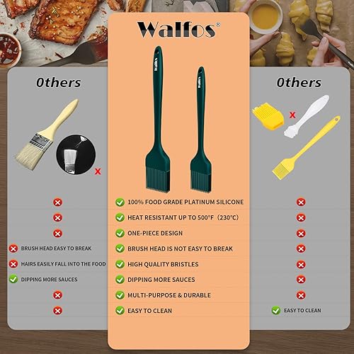 Miniatura 81 de Walfos Cepillo de silicona para pastelería, juego de cepillos para untar resistentes al calor, perfecto para hornear, parrilla de barbacoa, cocina