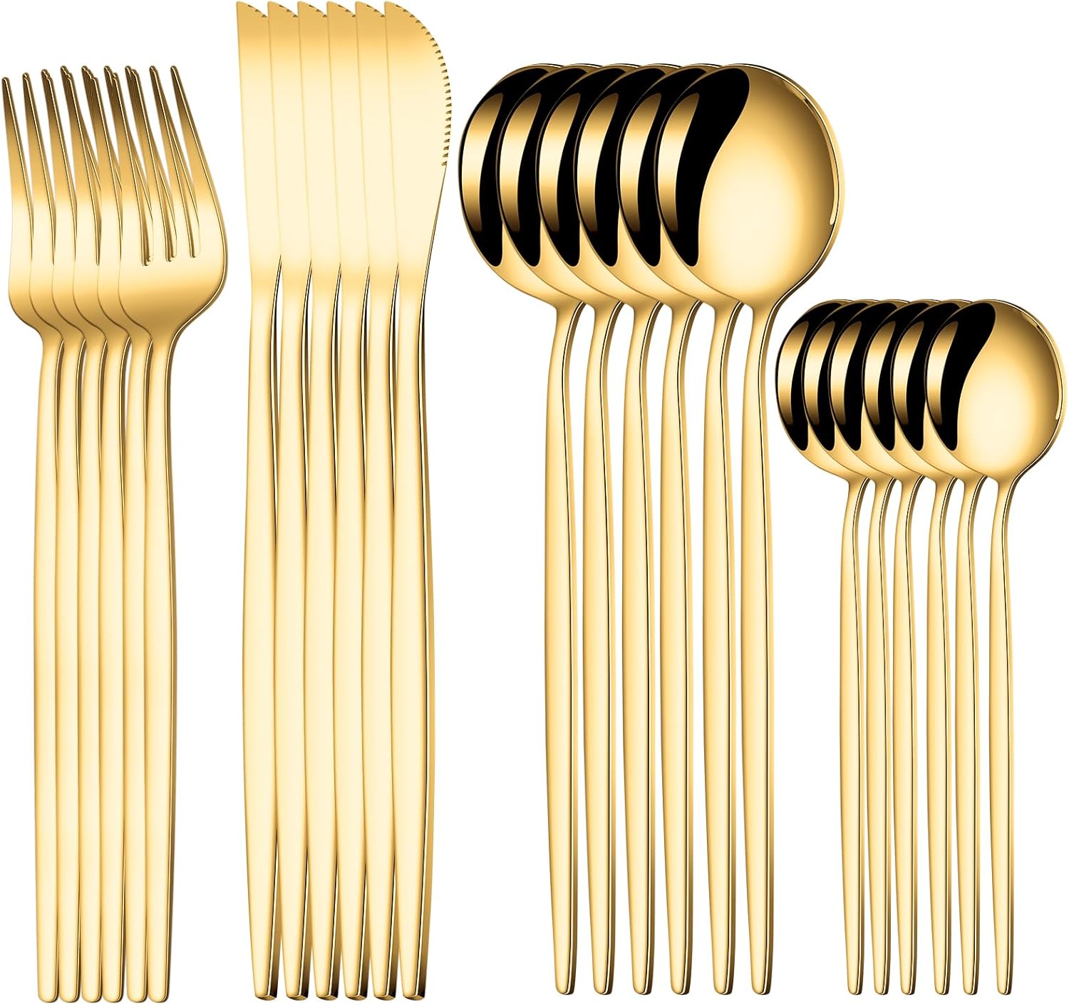 24 PCS Gold Silverware Set, Food-Grade Stainless Steel Flatware Set for 6, Cutlery Set Tableware with Black Handle, Steak Knives Forks and Spoons, Utensil Sets for Home Restaurant Hotel