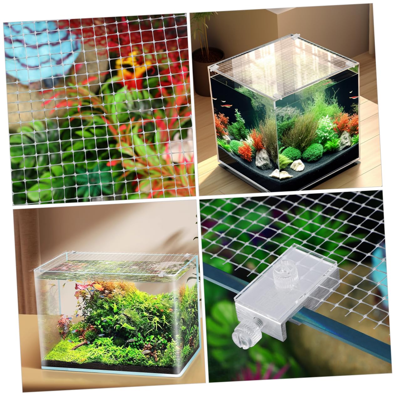 iplusmile Aquarium Abdeckung mit Jump Einstellbares und Zuschneidbares Fischnetz für Sichere Aquarienabdeckung Stützen und Einfache Installation