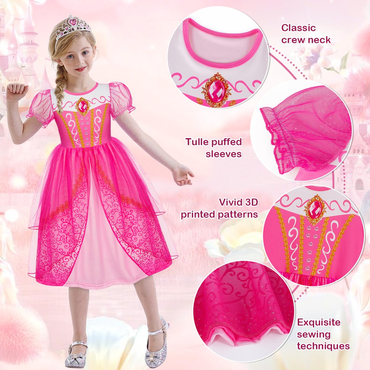 HenzWorld Princess Dress Up for Girls Toddler Princess Costumes Halloween Costume Kids Fancy Birthday Party Outfits 2-8Years — view 3