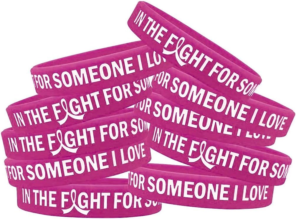 Fight Like a GirlIn the Fight for Someone I Love Silicone Wristband Bracelet for Cancer & Cause Awareness (10 Pack)