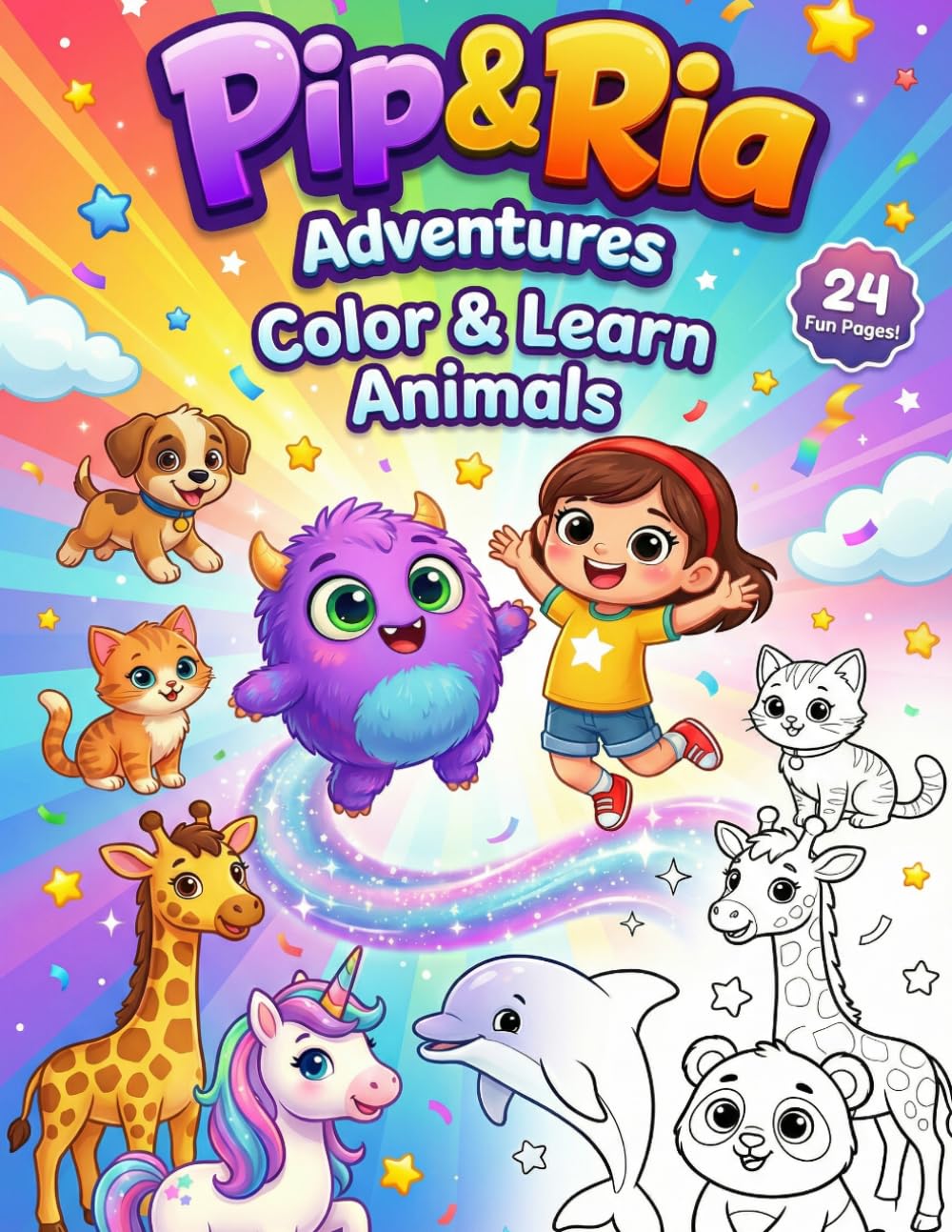 Pip & Ria Adventures: My First Color & Copy Animal Book for Kids Ages 3–6 (Learn to Color with Easy Outline Pages)