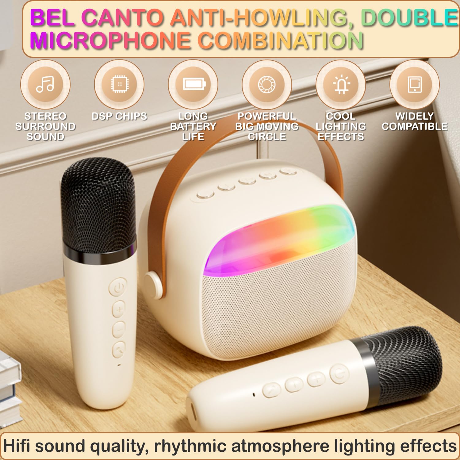 YGVMUD Máquina de Karaoke Máquina de Karaoke Profesional con 2 micrófonos inalámbricos Altavoz