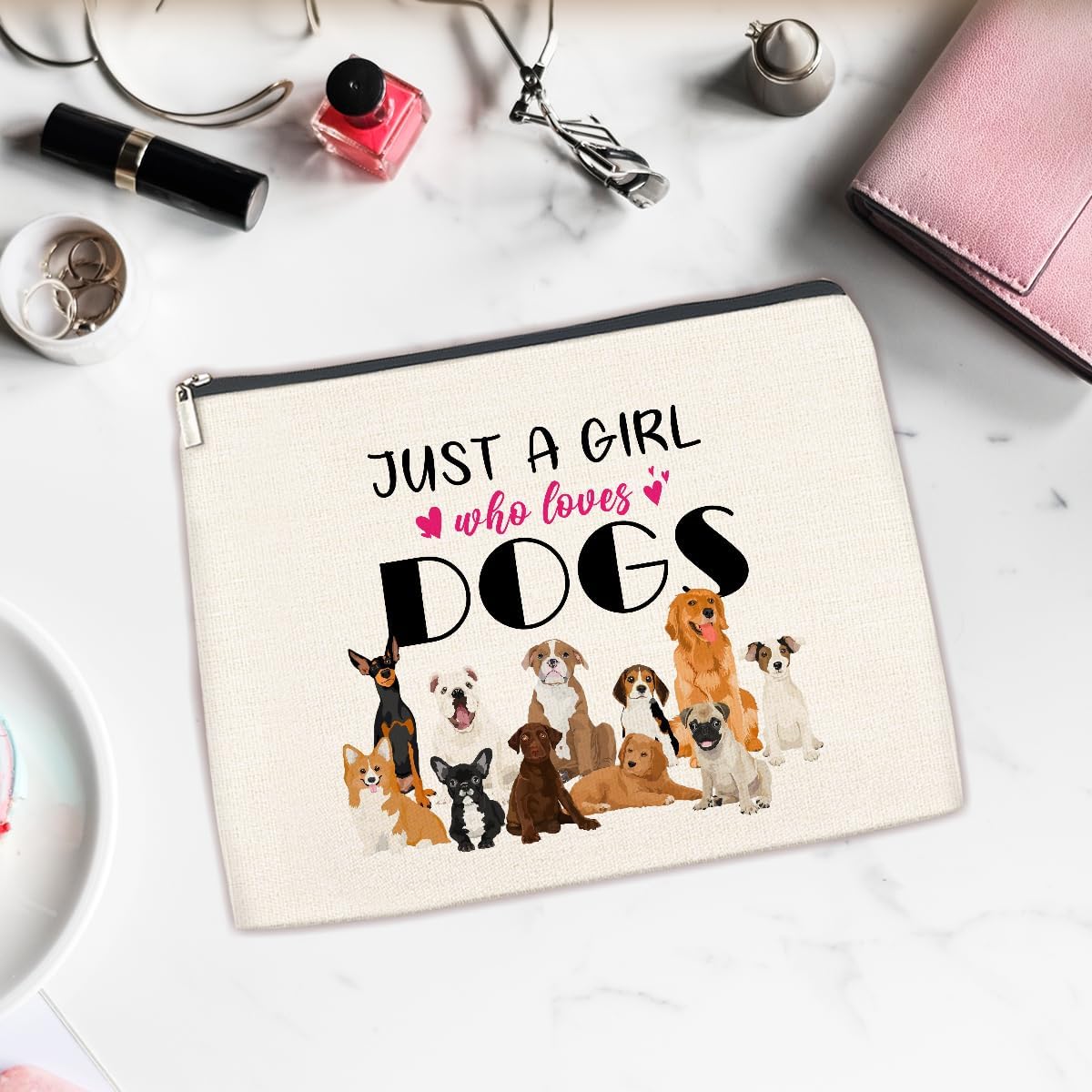 Dog Lover Gifts Makeup Bag - Cute Just a Girl Who Loves Dogs Travel Cosmetic Bag with Zipper, Christmas Gift for Women Dog Lovers - Image 4