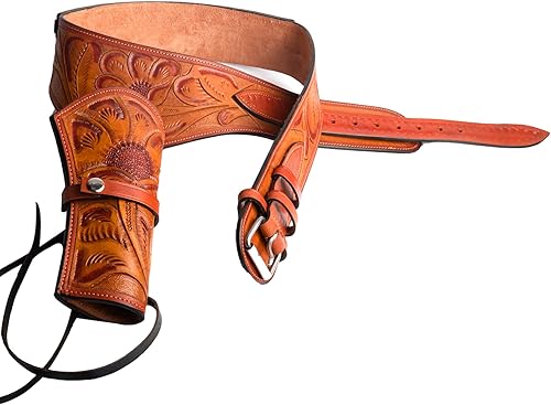 Miniatura 2 de Hulara Western Gun Holster 45 Auto 45 ACP 4445 Caliber Cowboy Holster para Revolver Full Grain Buff Leather Gun Holster con cinturón para hombre