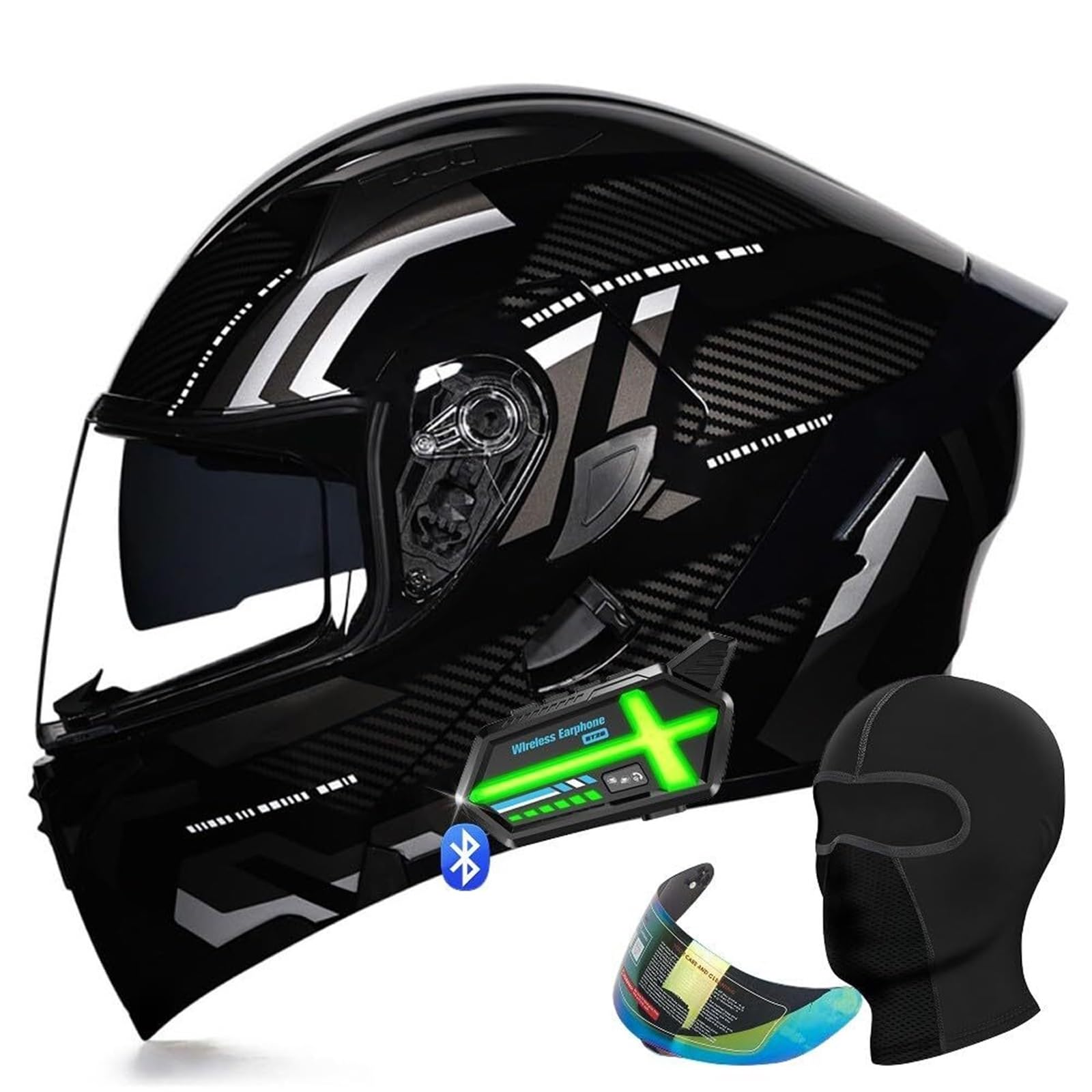 Casco de Motocicleta Modular Integral abatible con Bluetooth, homologado por Dot/ECE, con Doble Visera, Altavoz y micrófono Integrados, Ligero y ventilado for Hombre y Mujer.(O,L 57~58CM)