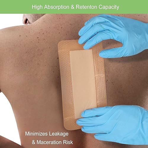 Miniatura 5 de NeuHeils Apósito de silicona súper absorbente para heridas, 4 x 8 pulgadas (paquete de 10), almohadillas absorbentes de 2 x 6 pulgadas Postcirugía,
