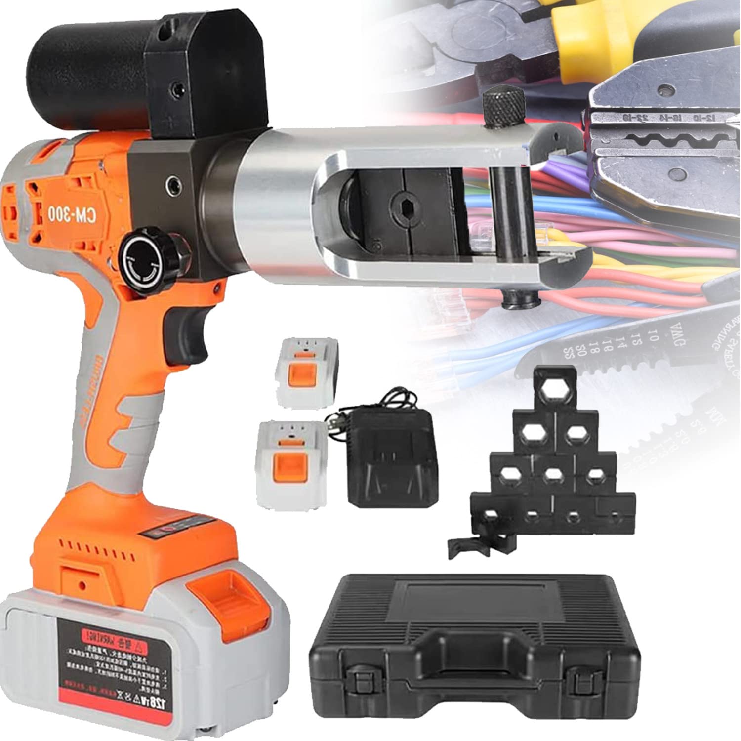 Pinza crimpatrice elettrica idraulica per cavi con 9 matrici, strumento di crimpatura manuale per fili da 10-300 mm², pinza professionale per cavi elettrici per connessioni sicure
