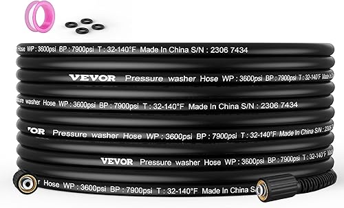 VEVOR Manguera de lavado a presión, 25 pies x 14 pulgadas, rosca de latón M22-0.551 in, repuesto para la mayoría de lavadoras a presión de marca,