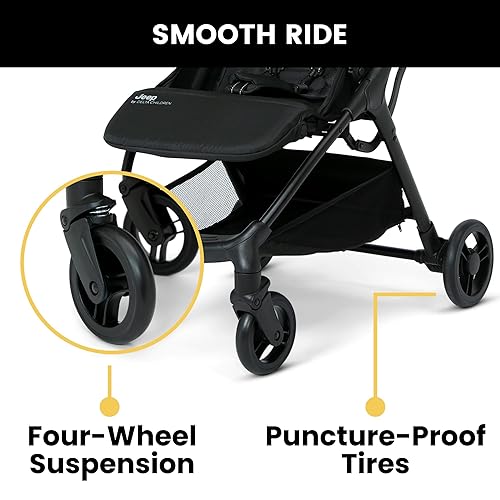 Miniatura 9 de Delta Children Greenguard Gold - Cochecito de viaje compacto Jeep Altitude Gold, fácil de plegar con una mano, ligero y extensible con ventana