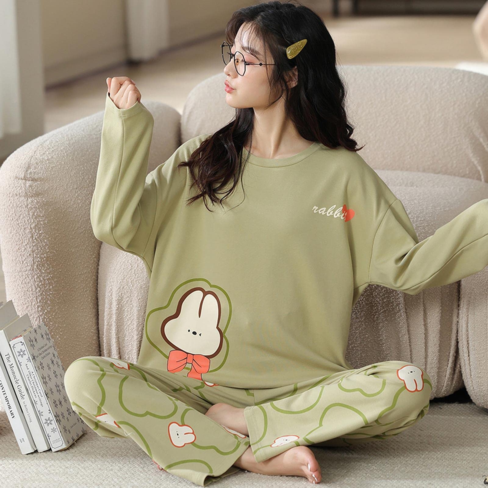 MOGSA Pyjama en coton pour femme - Printemps et automne - Motif à carreaux