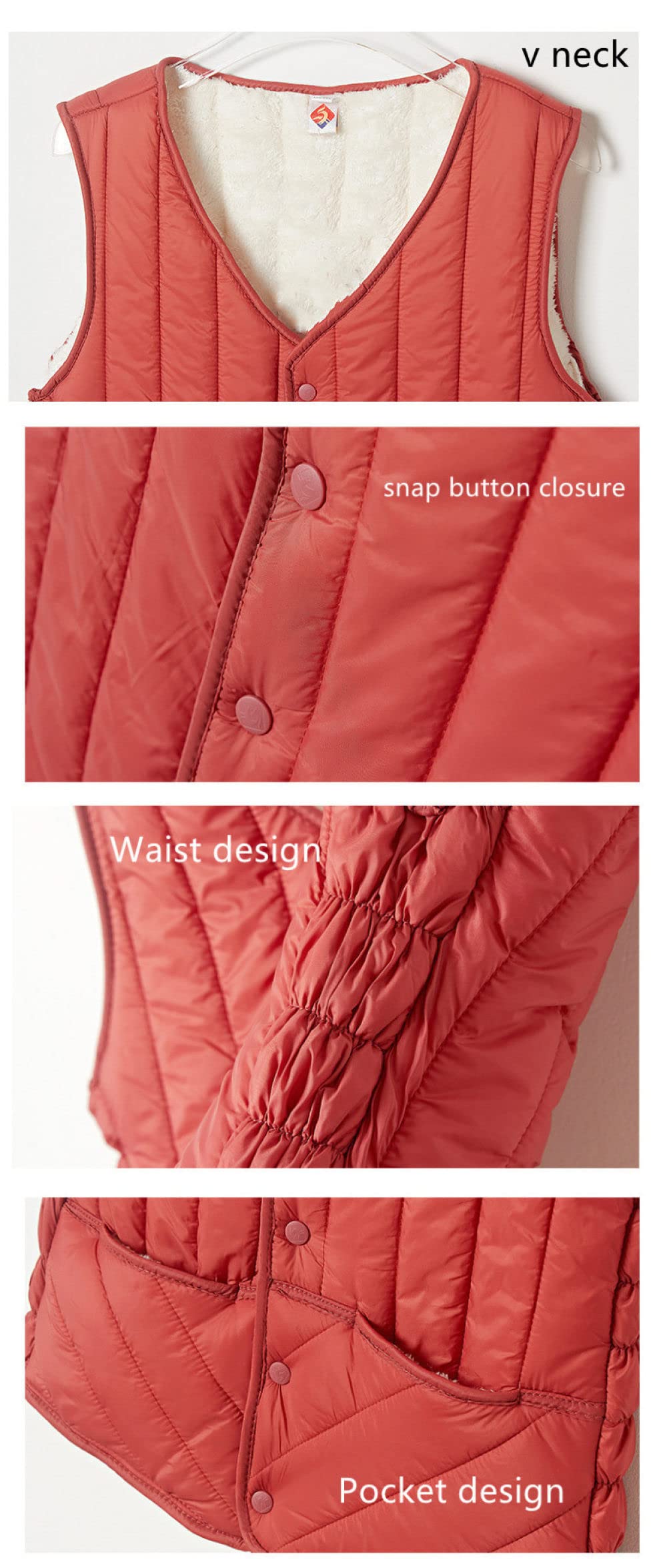 Veste Sans Manches Femme, Weste Damen Gilet Matelassé Léger Rose Mince Doublure En Peluche Gilet Chaud Rembourré Steppweste Manteau D'Hiver Sans Manches Pour Femmes Adolescent Bureau Sport De Ple
