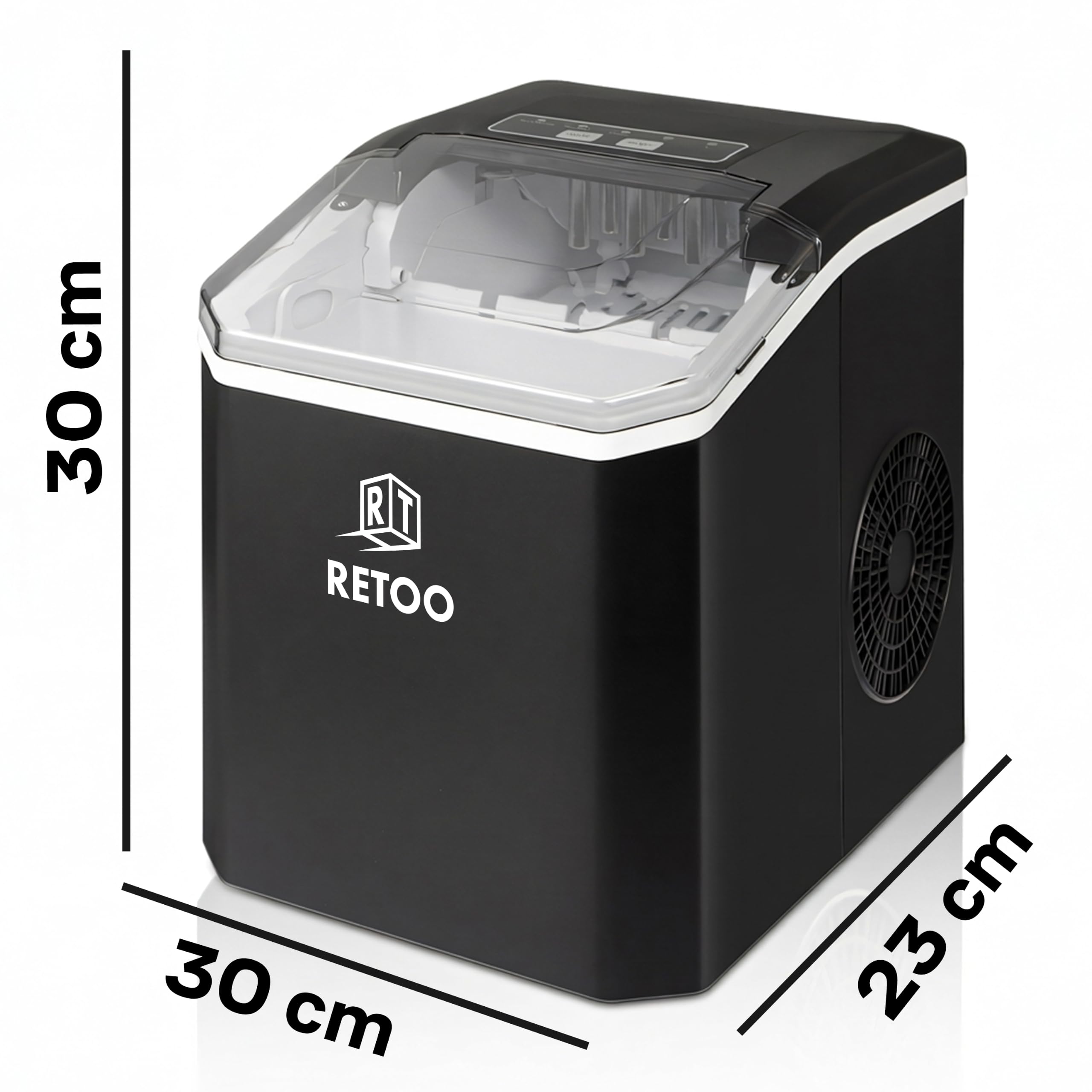 Retoo Eiswürfelmaschine 12 kg/24h, 9 Eiswürfel/6–12 Min | Selbstreinigung, 1,5 l , 2 Eisgrößen, Display, Wasserstandsanzeige, 0,7 kg Eisbehälter, 120 W