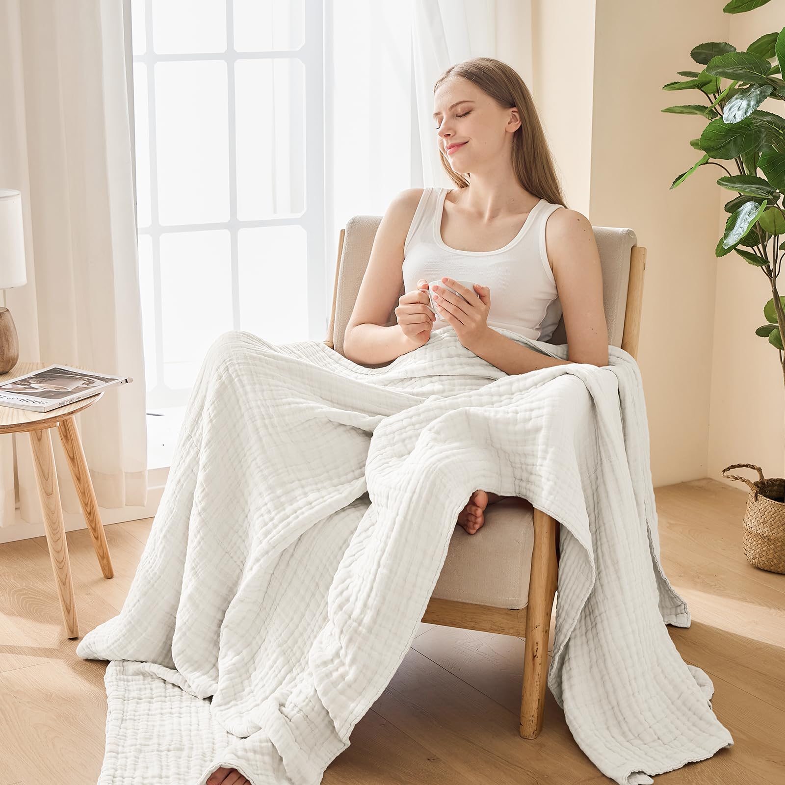 ACCOTIA 6 Layer 100% Cotton Muslin Blanket - Twin Size 55x75, Lightweight Breathable Throw For Summer & All Seasons, Grey - View #14