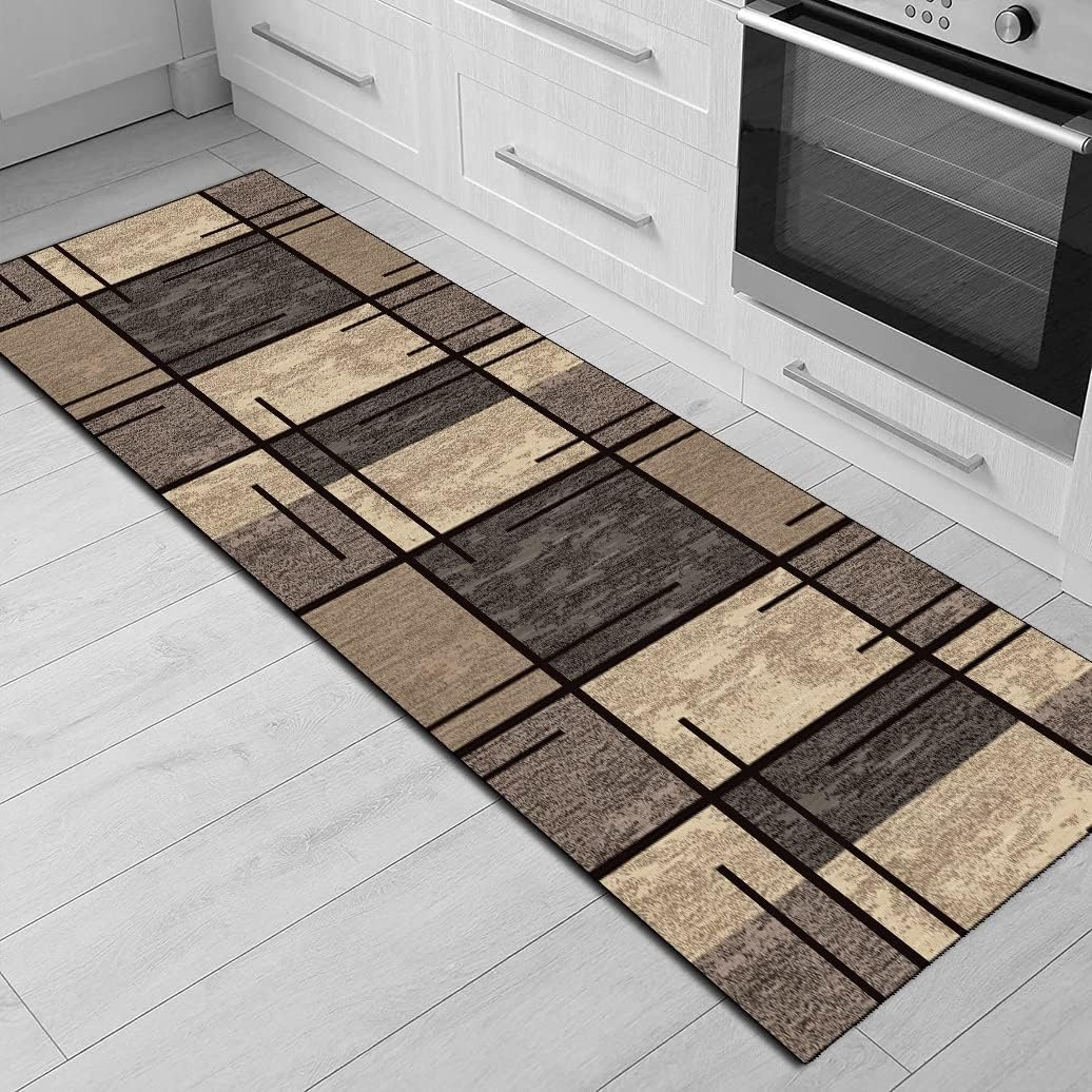 Runner Rugs for Hallway Brown 2'X2' Geometric Non-Slip Washable Kitchen Long Carpet, Indoor Corridor Short Pile Entrance Decor Mat