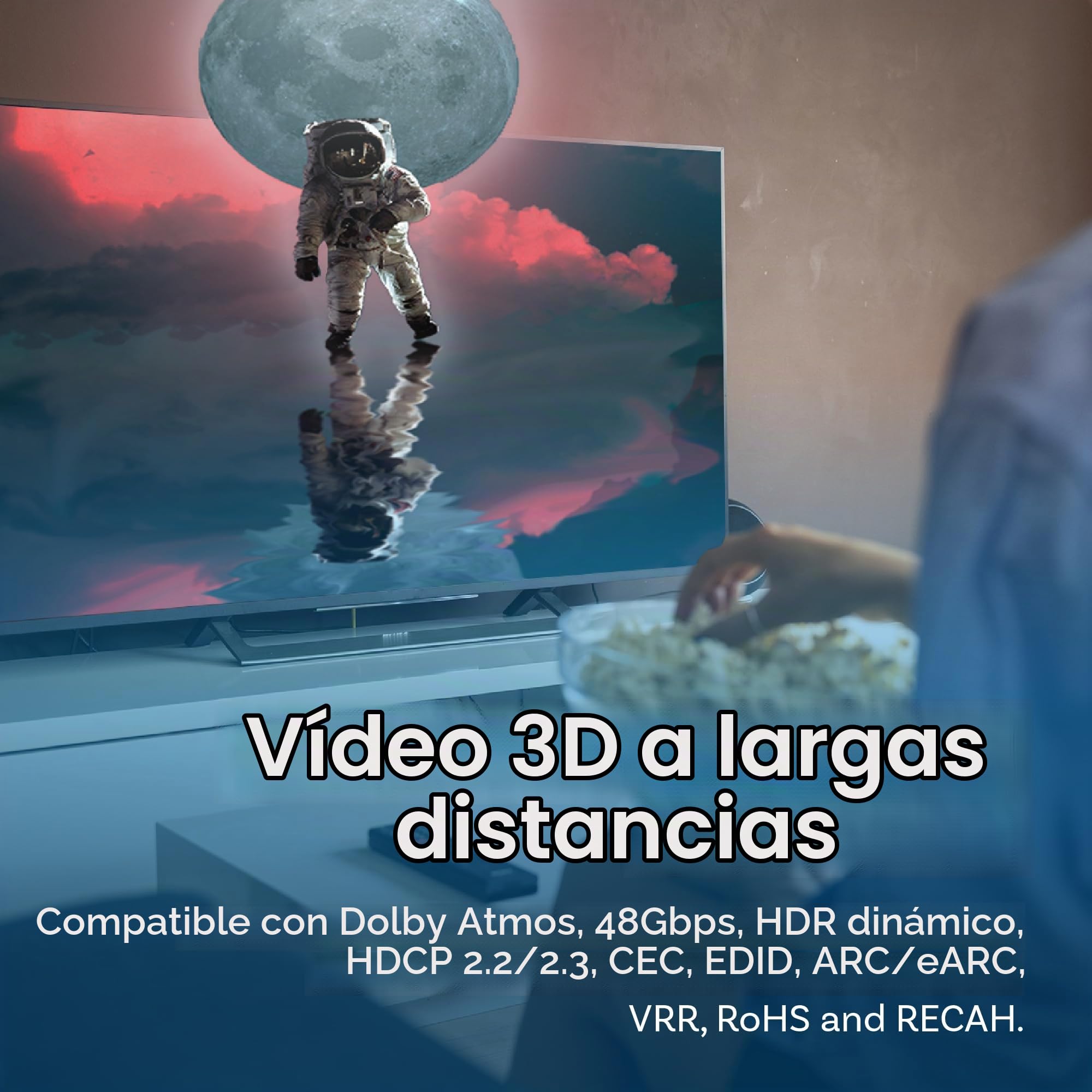MMOBIEL HDMI 8K Cable de Fibra Óptica 15m - 48Gbps Ultra Alta Velocidad - 8K@60Hz, 4K@120Hz, HDR Dinámico, ARC/eARC, HDMI 2.1, HDCP 2.2/2.3 - Compatible con PS5/4, Xbox One, TV etc. - Negro