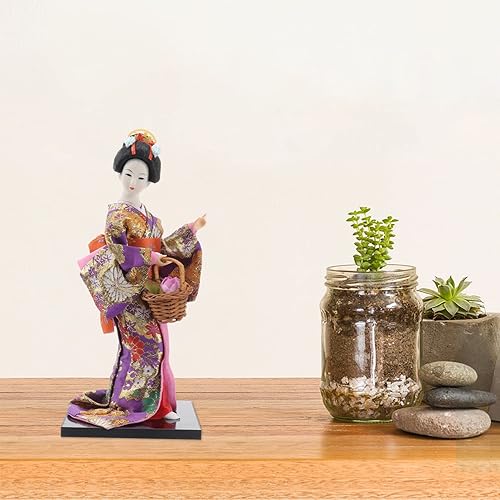 Miniatura 2 de NOLITOY Asian Decor - Muñeca kimono japonesa de 12 pulgadas, adorno de muñeca, figura coleccionable de geisha asiática para decoración de mesa de