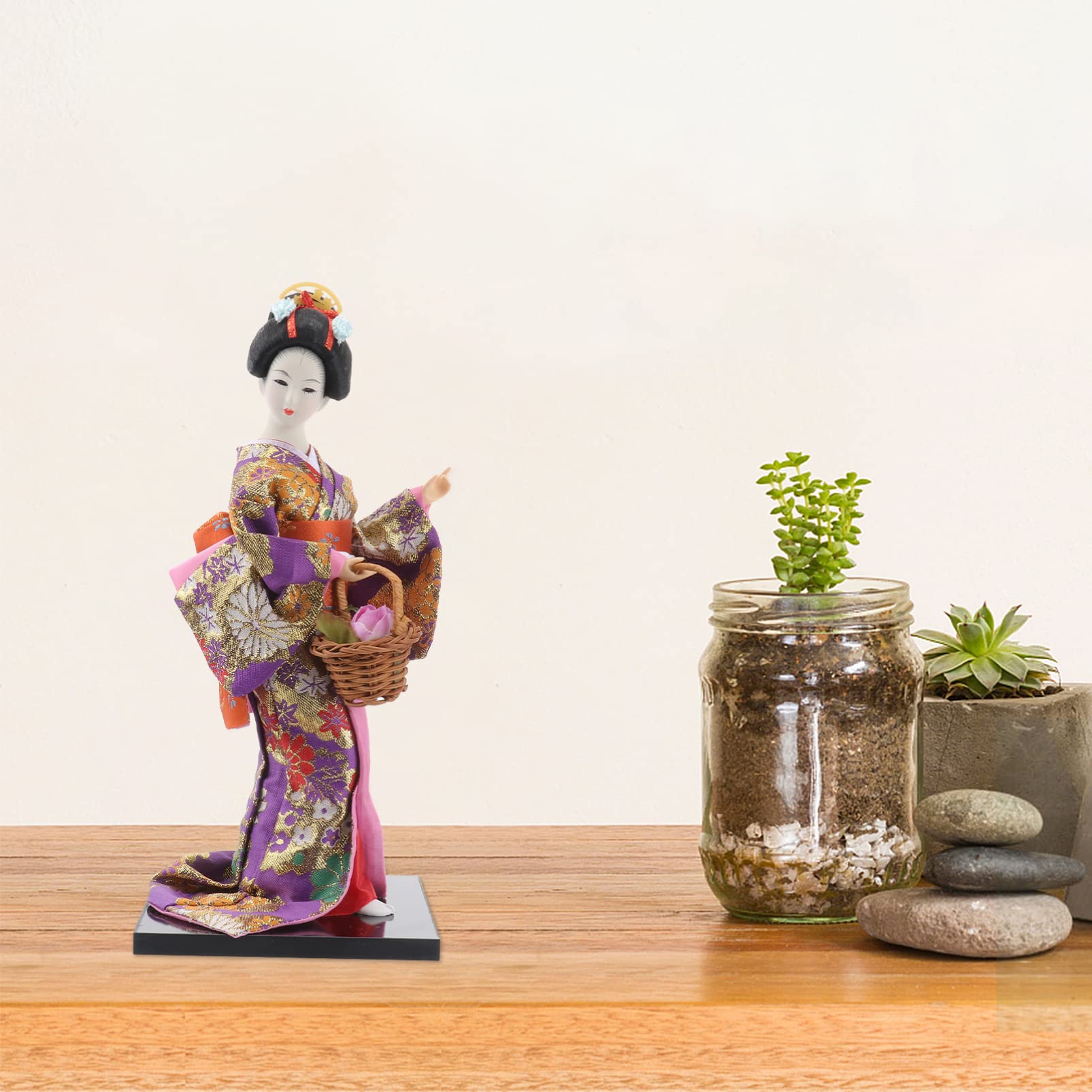 NOLITOY Asian Decor 12 Inch Japanese Kimono Doll, Doll Ornament Asian Geisha Collectible Figurine for Office Home Table Decoration, Japanese Kimono Collectible