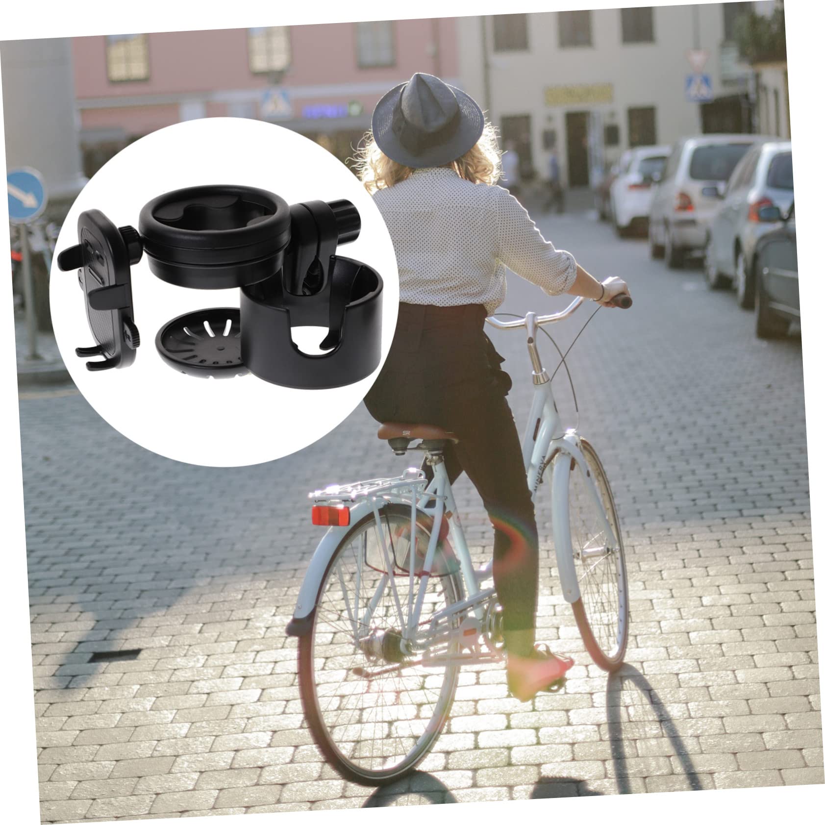 Toyvian Portabicchieri per Passeggino, Portaborraccia Nero in Plastica e Metallo, Antiribaltamento per Bottiglie e Tazze, Adatto per Bici