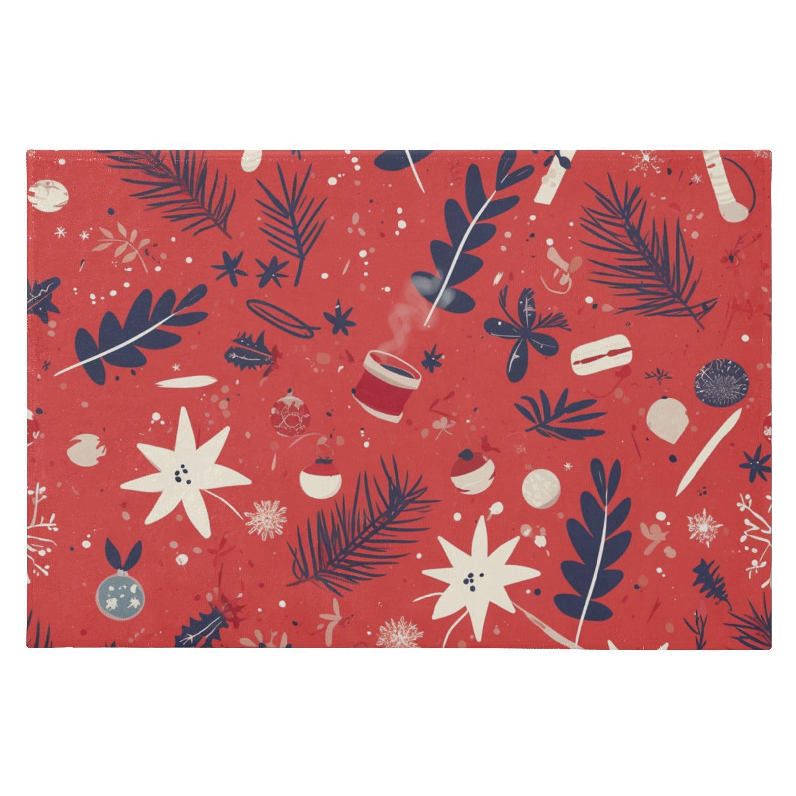 Tapis de sol lavable flocons de neige rouge 60x90 cm antidérapant pour cuisine et chambre